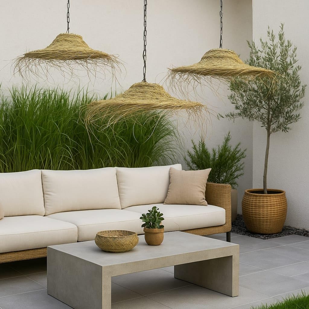 Generico Paralume Lampadario a Sospensione in Paglia Artigianale Marocchino: Stile Etnico, Illuminazione Naturale e Accogliente 2404251301 Vimini Rattan Palma Bamboo Fibre Naturali
