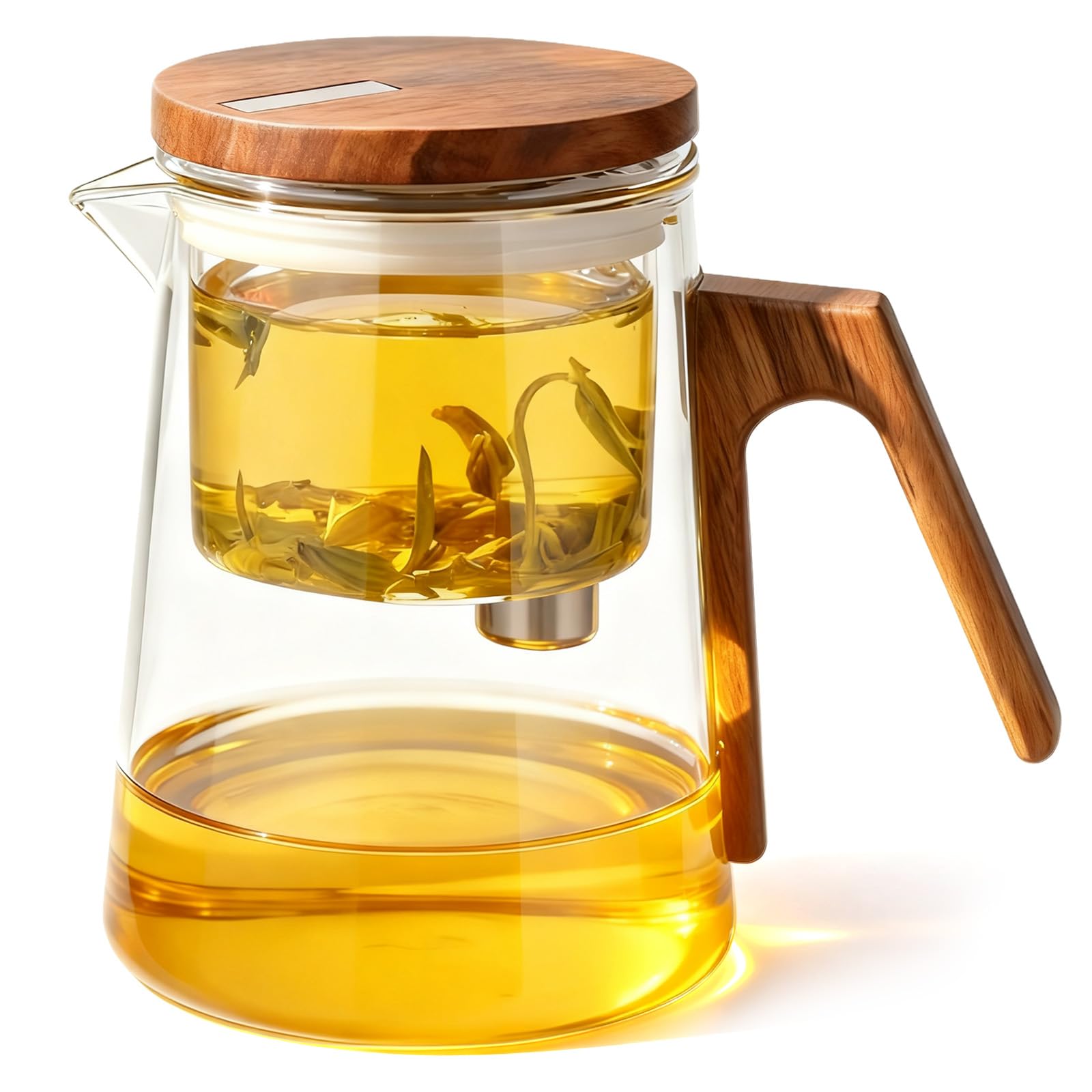 GBKDQQ Magic dzbanek do herbaty ze szkła z sitkiem, 700 ml, zaparzacz do herbaty sypkiej, z magnetyczną pokrywką, ze szkła borokrzemowego, przezroczysty, skośny uchwyt, obrotowy dzbanek do herbaty, do