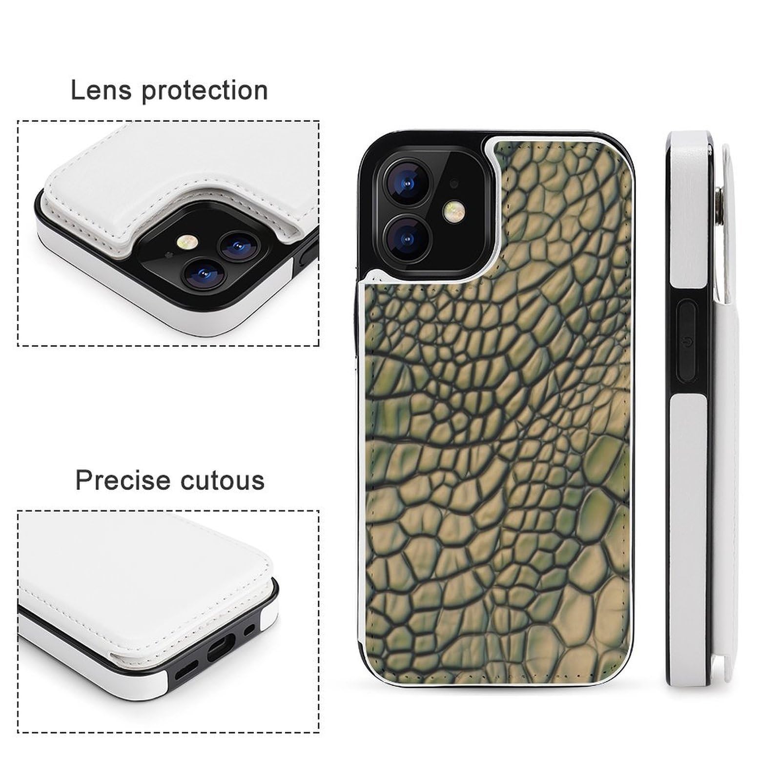 Funda tipo cartera para iPhone 12 Mini, piel de cocodrilo, con ranuras para tarjetas