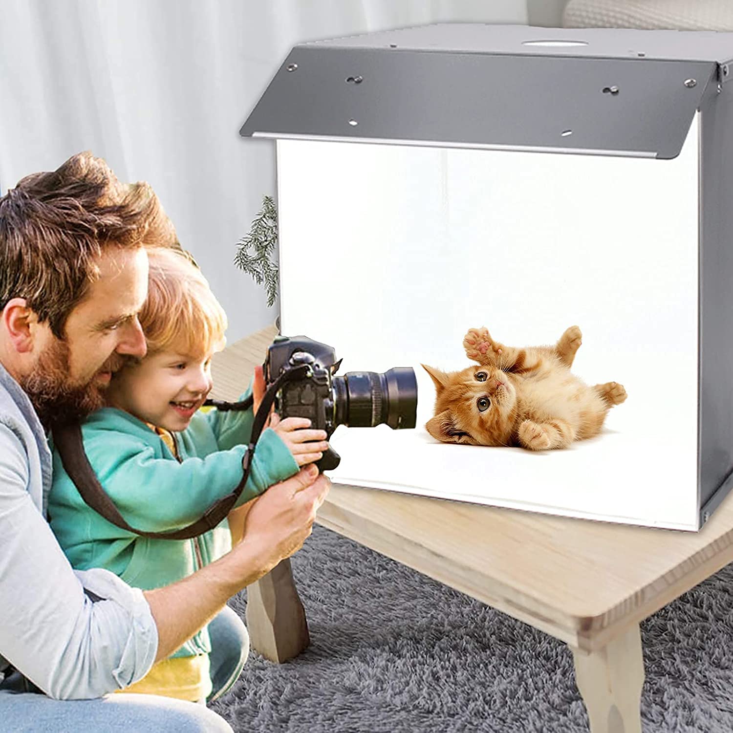 Orthland Fotoksiążka, 40 x 40 x 40 cm, studio fotograficzne z 102 oświetleniem LED 5500 K, namiot świetlny, przenośny, składany CRI 90, z 2 x 51 paskami LED i 4 tłami + 2 pomarańczowymi filtrami