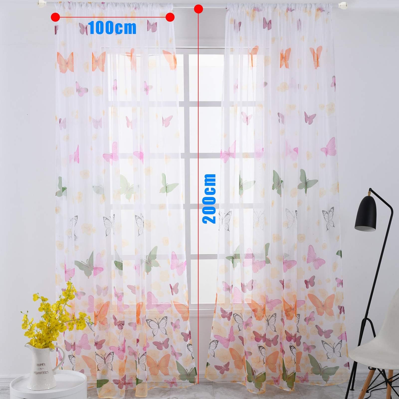 Cortinas transparentes con diseño de mariposas, cortinas largas de ventana con ojales, ligeras, suaves y transpirables, para dormitorio de niña, balcón, café