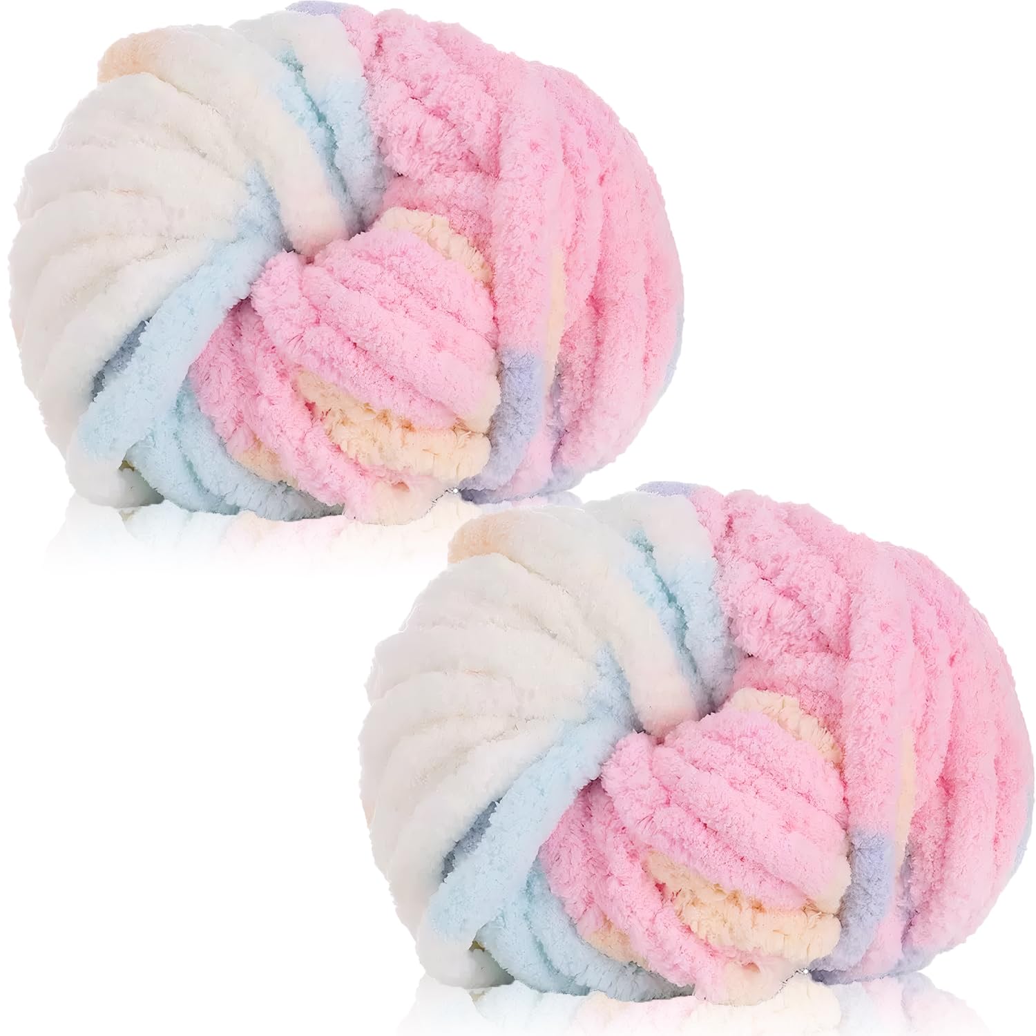 Exquilnova 2 Pack Chunky Yarn for Hand Knitting,Multiple Colors Chenille Yarn for Knitting & Crochet,Soft Chunky Wool for Blankets,Cushion,Scarves,Pet Beds,Bags,Hats,Sweaters(Marshmallow)