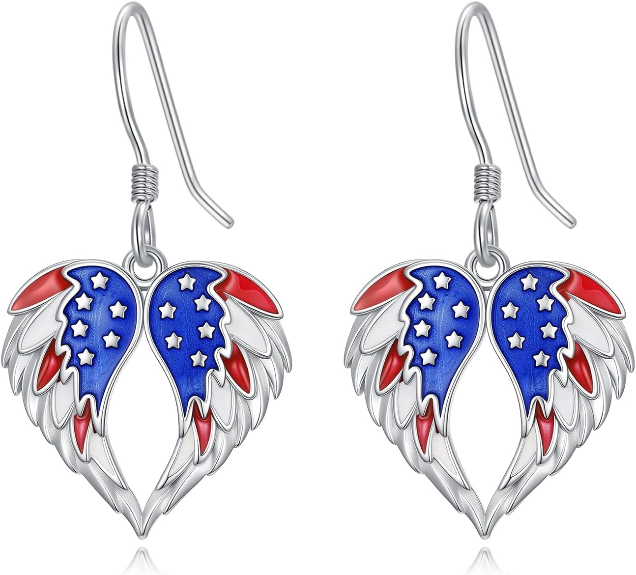 4th of July Earrings 925 Sterling Silver Red White and Blue American Flag Angel Wing/Bald Eagle Patriotic Dangling Drop Earrings USA Independence Day Gift for Women Men