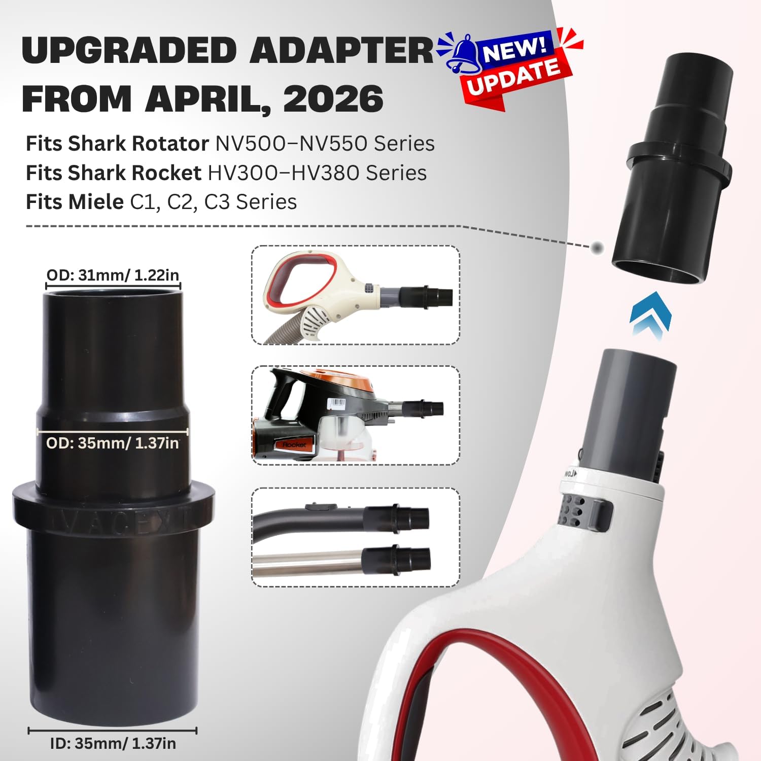 Round Horse Hair Vacuum Brush Attachment for Shark Vacuums, Compatible with Miele C1 Shark NV350 NV360 NV500 NV501 HV300 HV301 HV322 HV371 HV372 (1-3/8'' Vacuum Dusting Brush)
