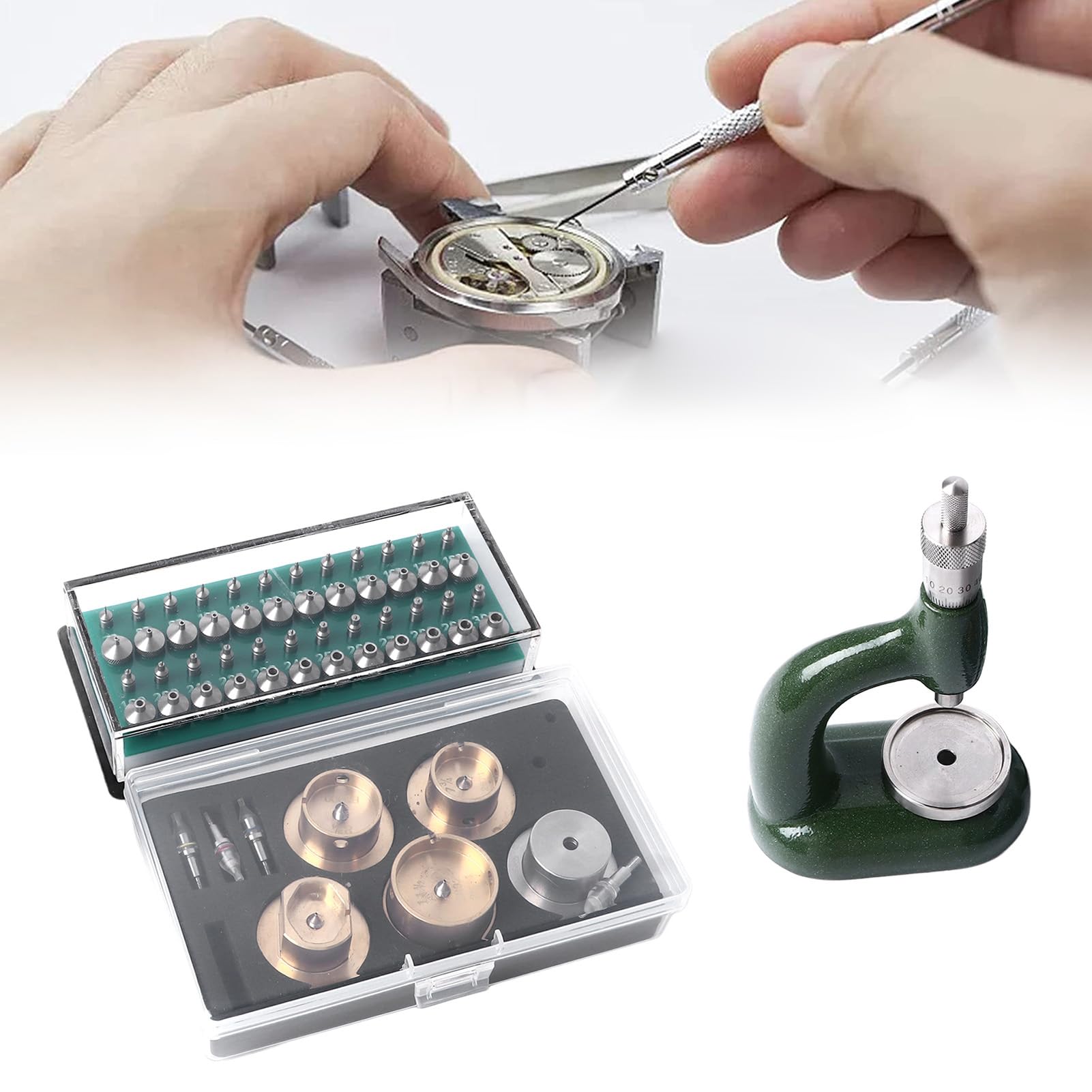 Herramienta De Joyería De Relojero con Tornillo Micrométrico De 48 Piezas, Kit De Herramientas De Prensa Manual De Reloj De Aleación De Aluminio con Mango Ergonómico