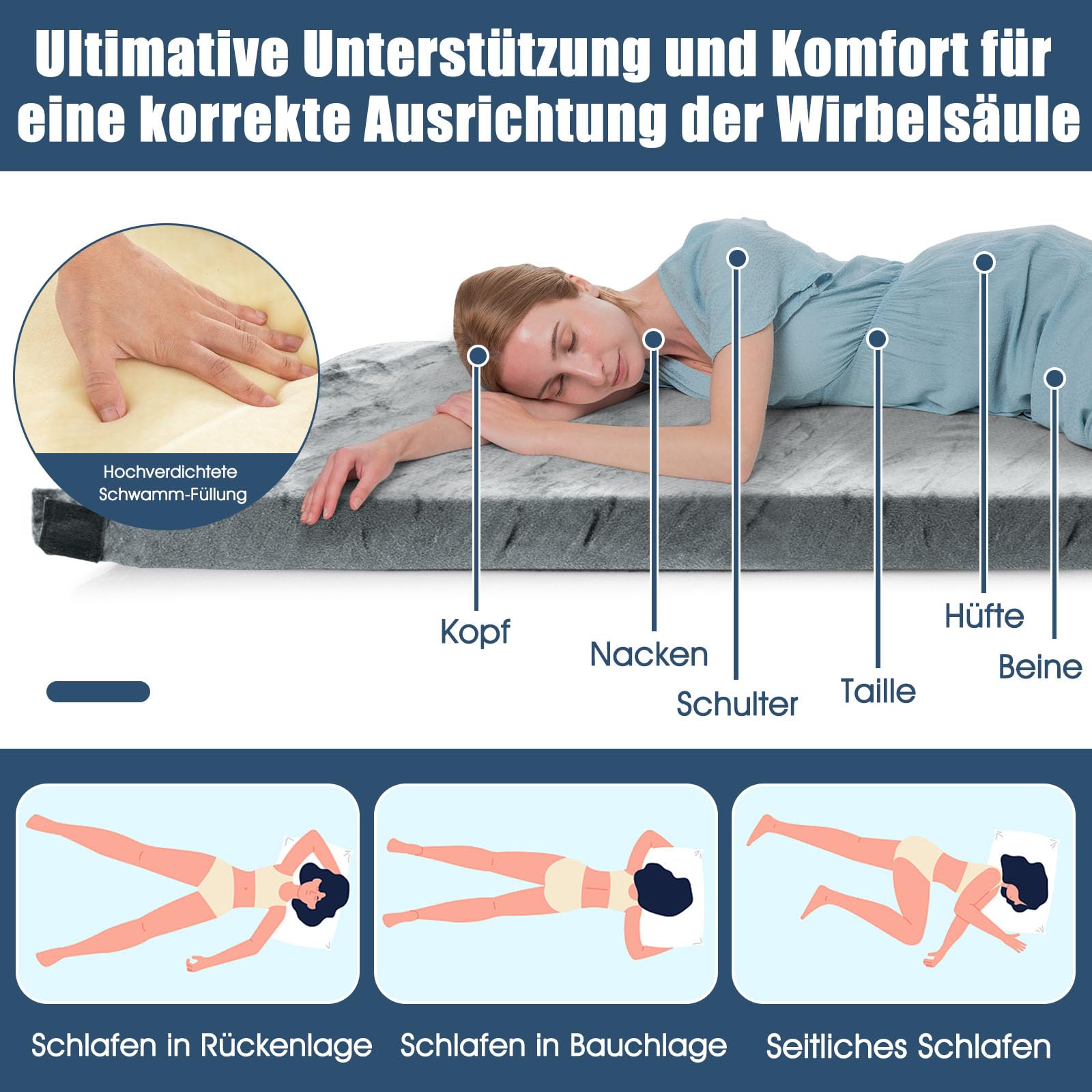 COSTWAY Memory-Schaum Camping Matratze, aufrollbare Campingmatte mit wasserdichter Beschichtung, Rutschfester Unterseite & Tragetasche, Bodenmatratze, Schlafmatte, Schlafmatratze