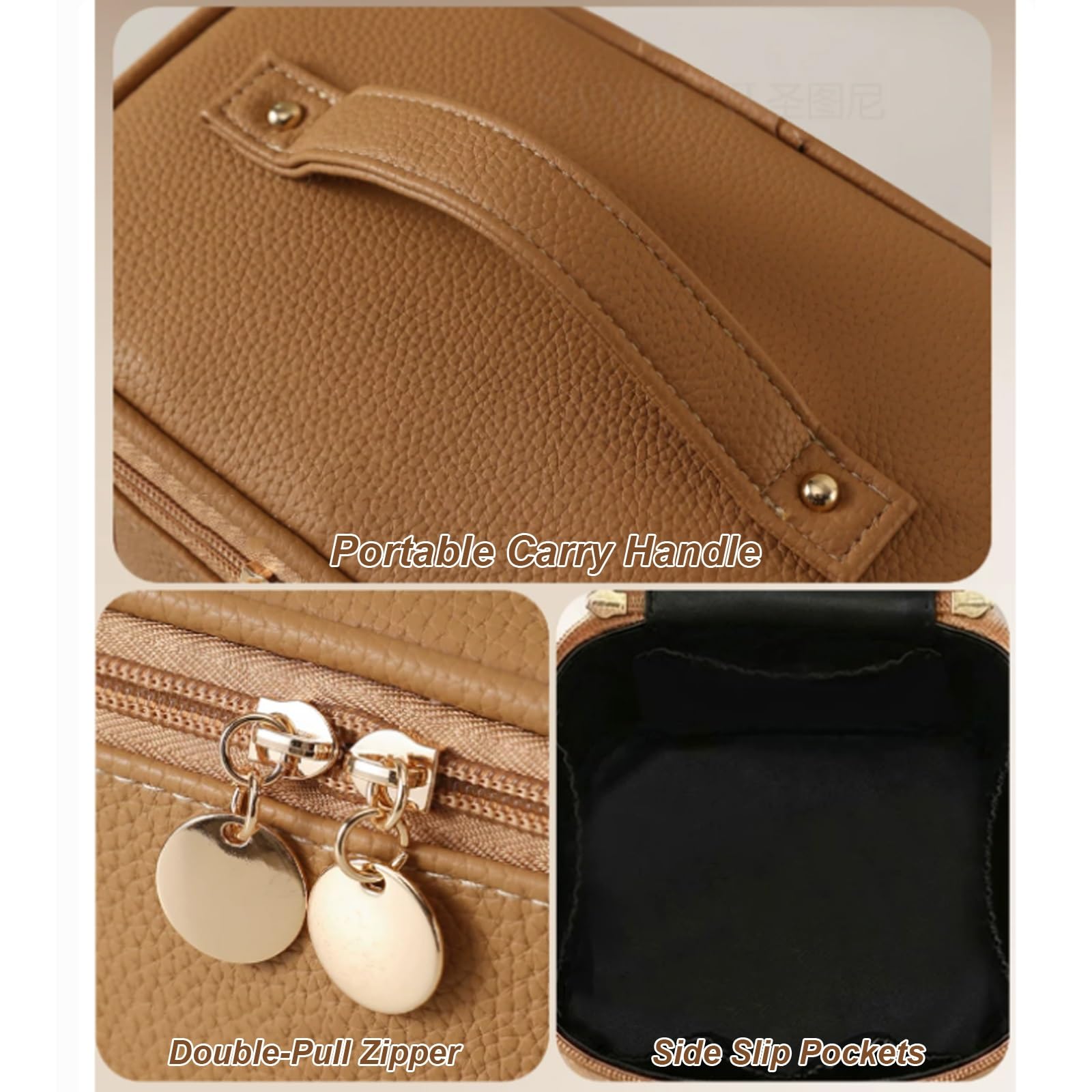 Pochette Trucchi, Beauty Case da Viaggio Donna Borsa da Toilette, Design Verticale Più Alto, Estetica Elegante e Raffinata, con Scomparto Integrato per I Viaggi(Brown)
