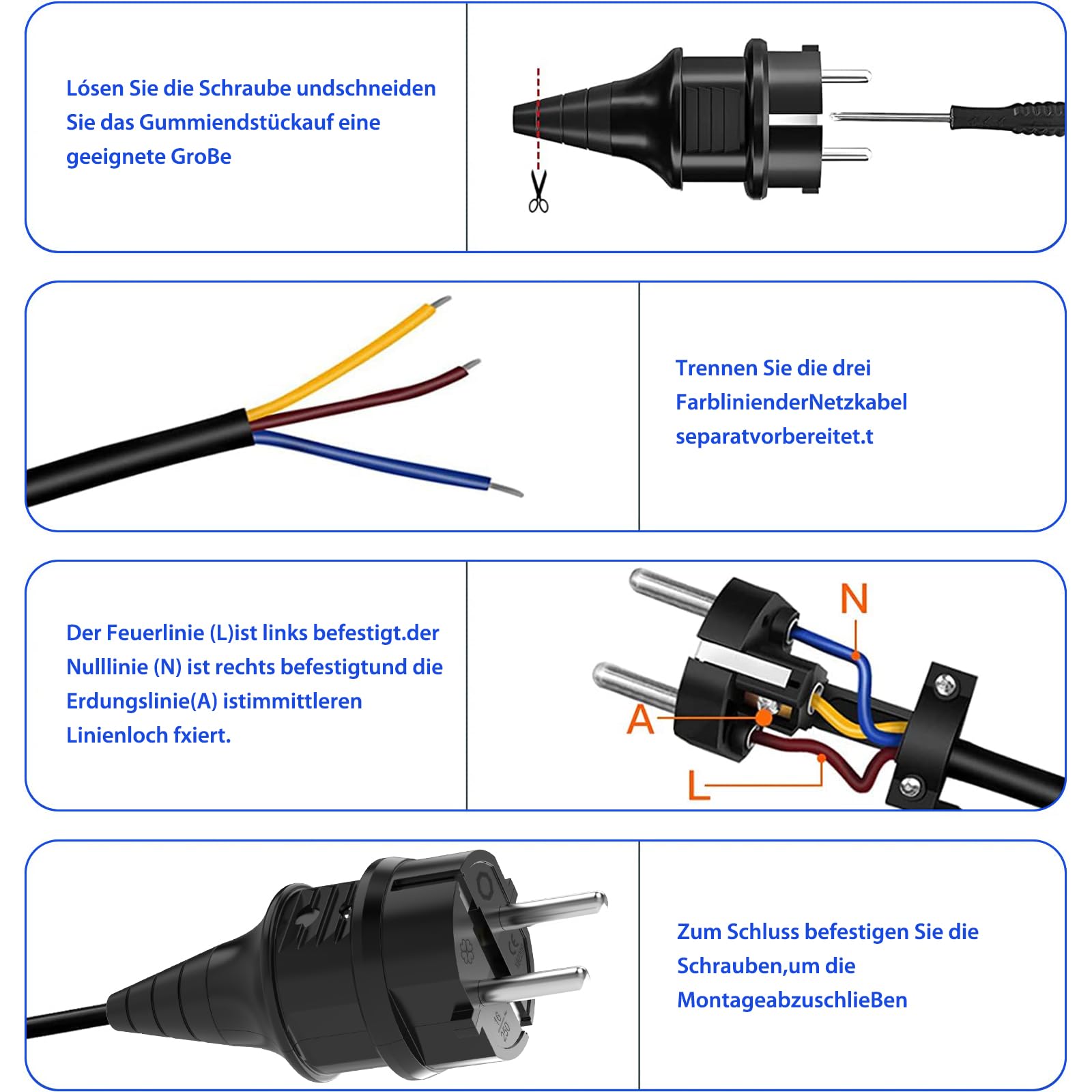 Leloco Schuko Stecker Set IP54 - Wasserdicht 250V/16A Für Innen & Außen