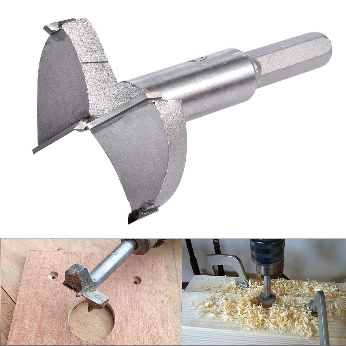 KATUR Punta da trapano a coclea Forstner 50mm, sega per foro per cerniera per alesatura per falegnameria, taglio con codolo tondo in metallo duro per cerniera, compensato, MDF, strumento CNC