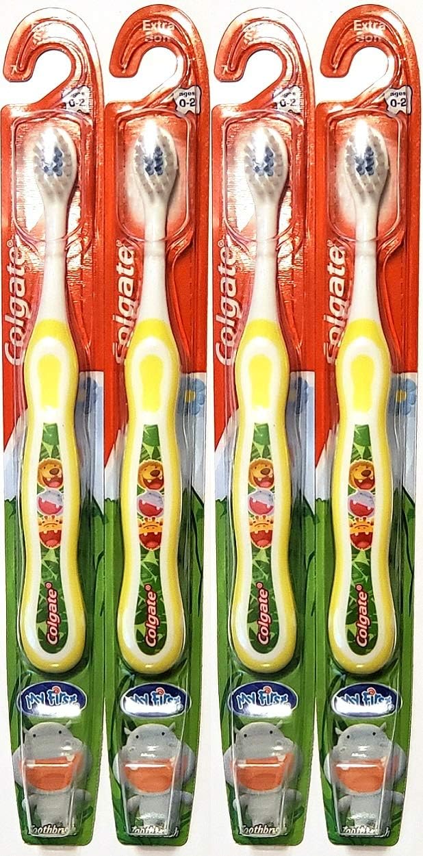 Colgate My First Toothbrush, Extra Soft, Ages 0-2, Yellow (Pack of 4)