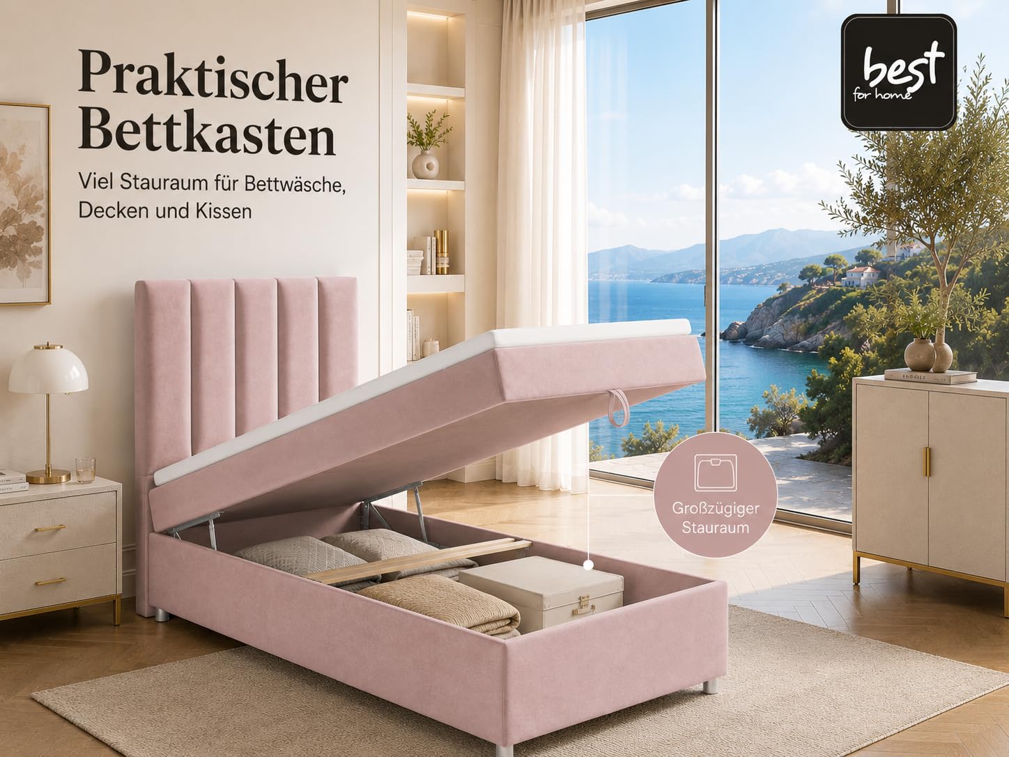 Trinity K10 EinzelBett | Boxspringbett mit Bonell Federkernmatratze 90x200 | MatratzenTopper 90x200 | Bett mit Matratze | Bett mit Stauraum