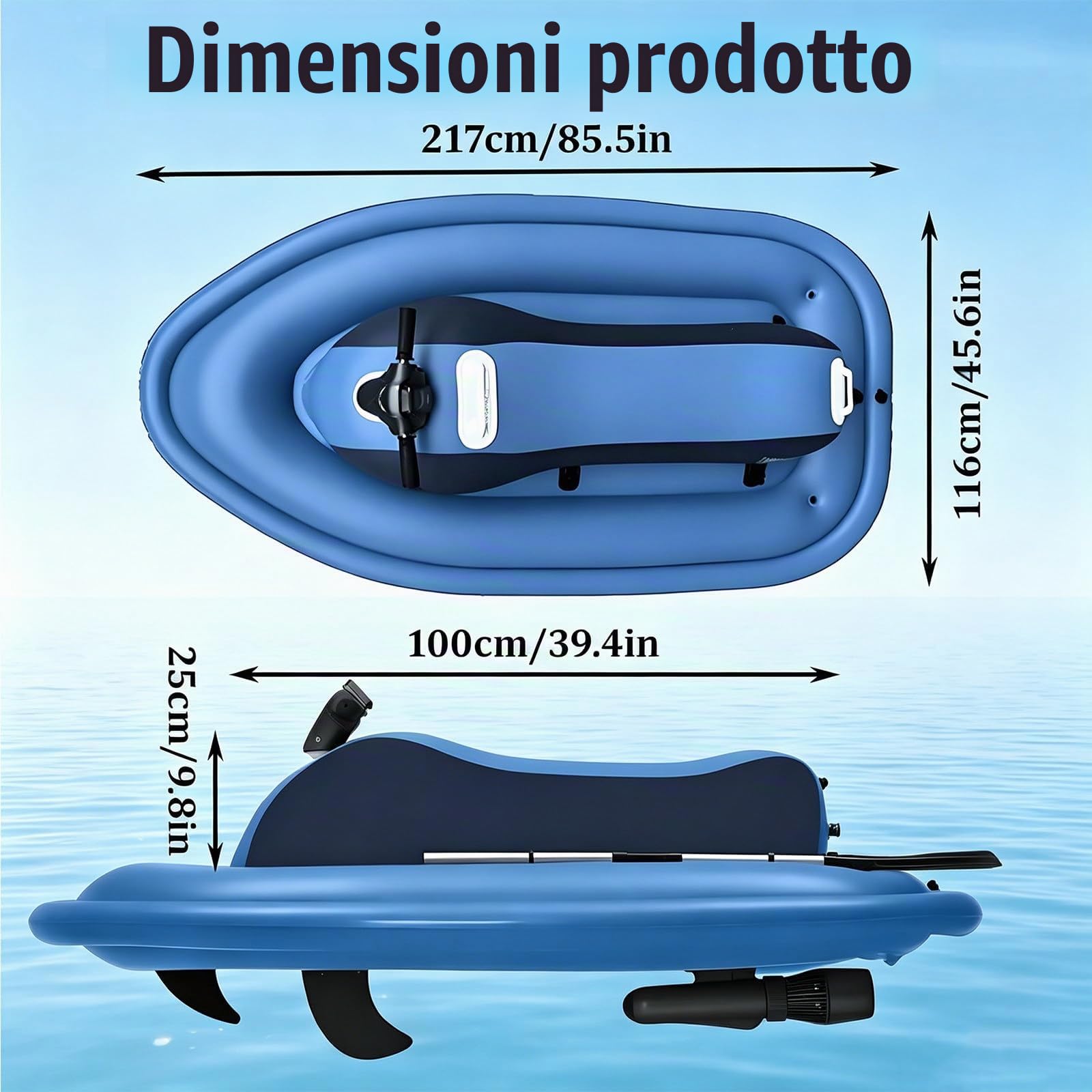 Barca Gonfiabile 2 Posti con Motore, Acquascooter Elettrico 500w/700w con Retromarcia, velocità 3–9 Km/H, Mini Barca Portatile per Adulti, Ideale per Lago, Mare E Snorkeling Nothrusters