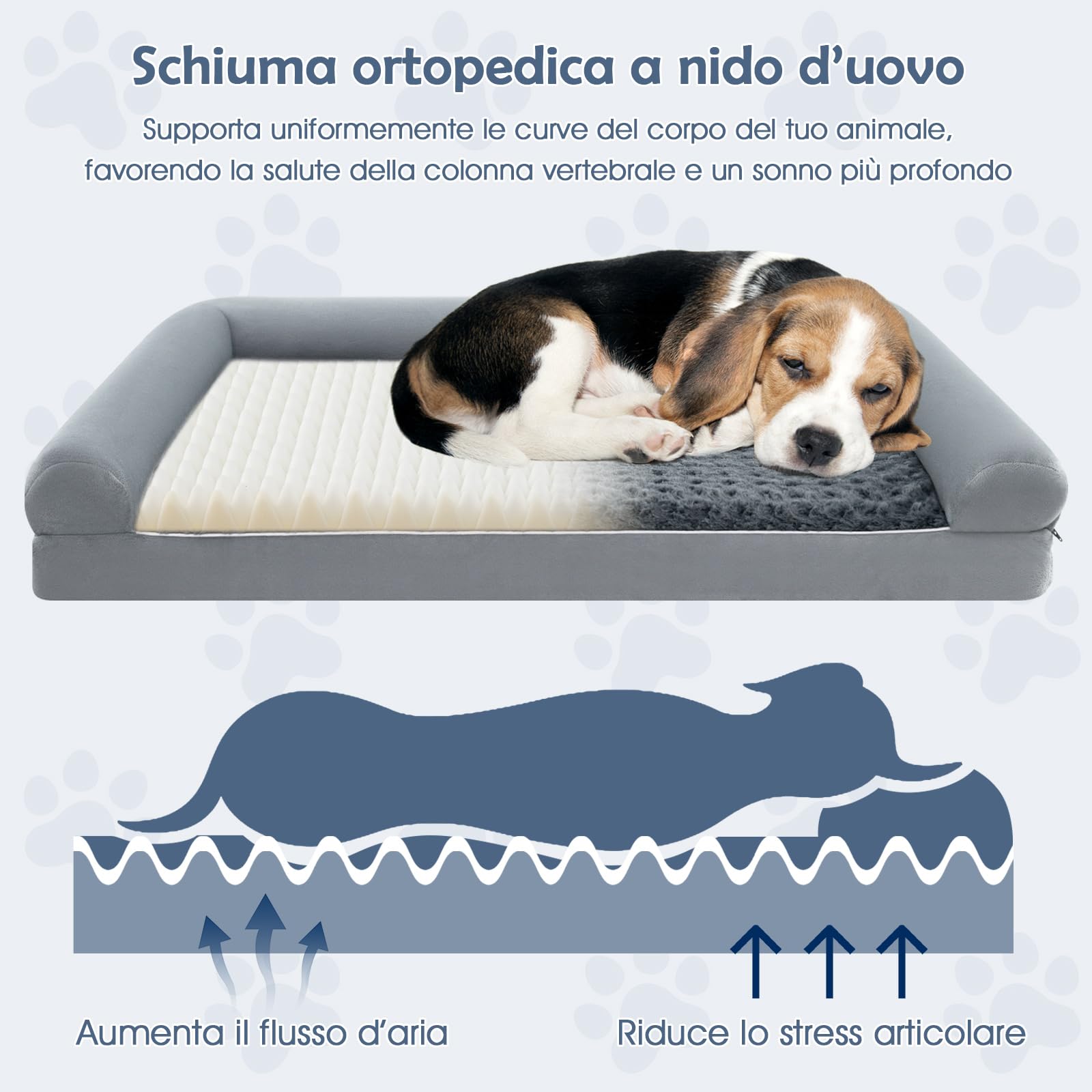 COSTWAY Cuccia Cane Interno in Schiuma, Brandina per Cani con Cuscino, Copertura Rimovibile e Tessuto Interno Impermeabile, Lettino per Animali Domestici, Grigio (122 x 89 x 18 cm)