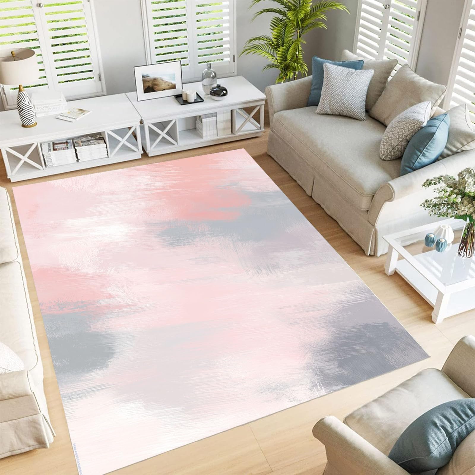 Tapis de décoration rose blush 80x150cm avec peinture abstraite vintage