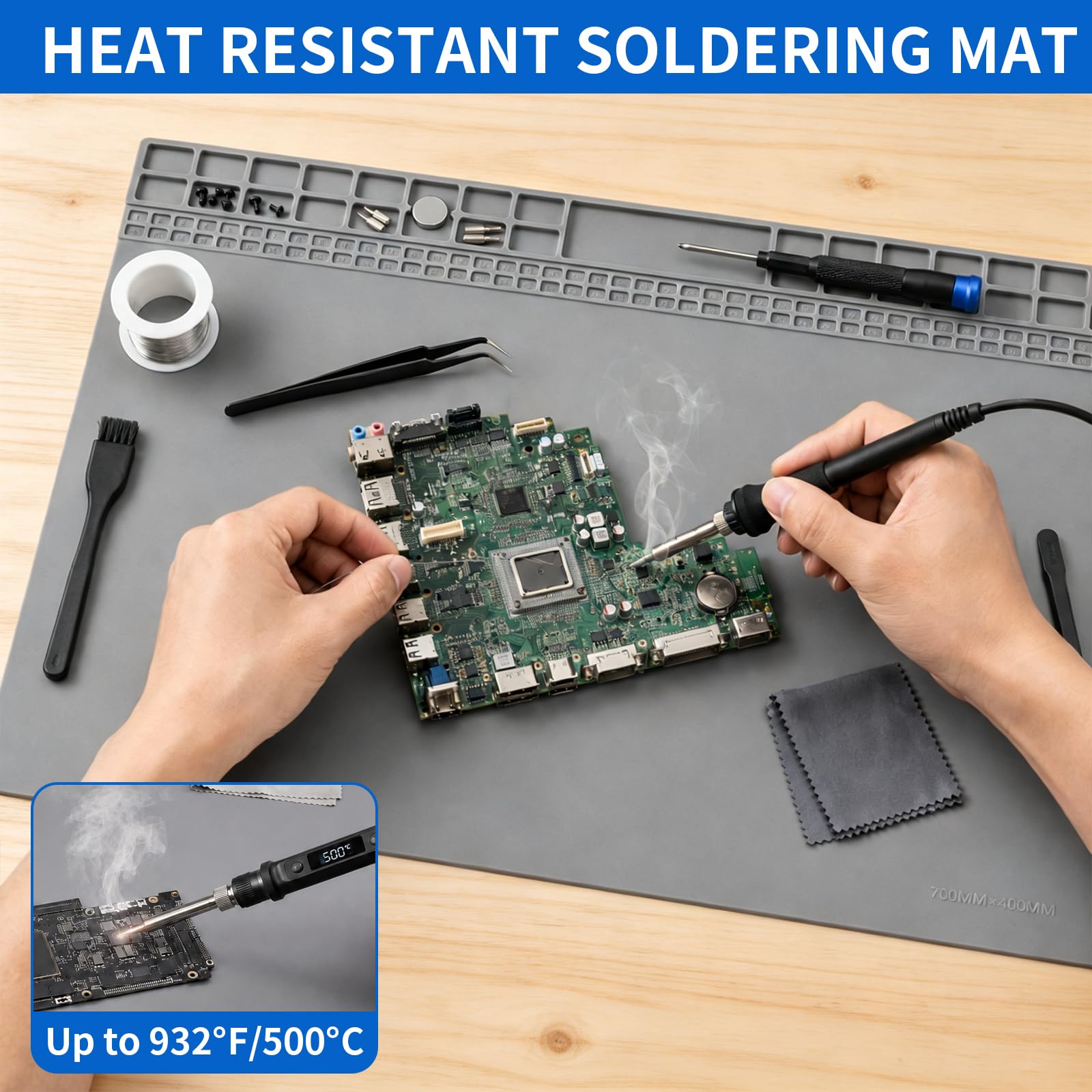 Large Soldering Mat, 27.6"x15.7", Heat Resistant 932°F Silicone — Amazon image 3
