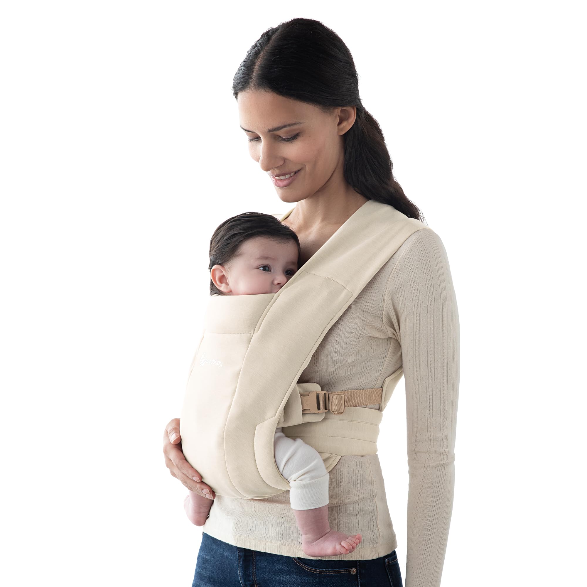 Ergobaby Embrace Baby Carrier Newborn to Toddler - Lightweight Ergonomic Baby Carriers - Cozy Essentials (7-25 Pounds), Ponte Knit, Cream