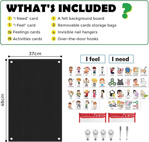 Miniatura 6 de KIKIGOAL Tabla de sentimientos para suministros de maestros preescolares, tabla de bolsillo de aprendizaje socioemocional, gestión del
