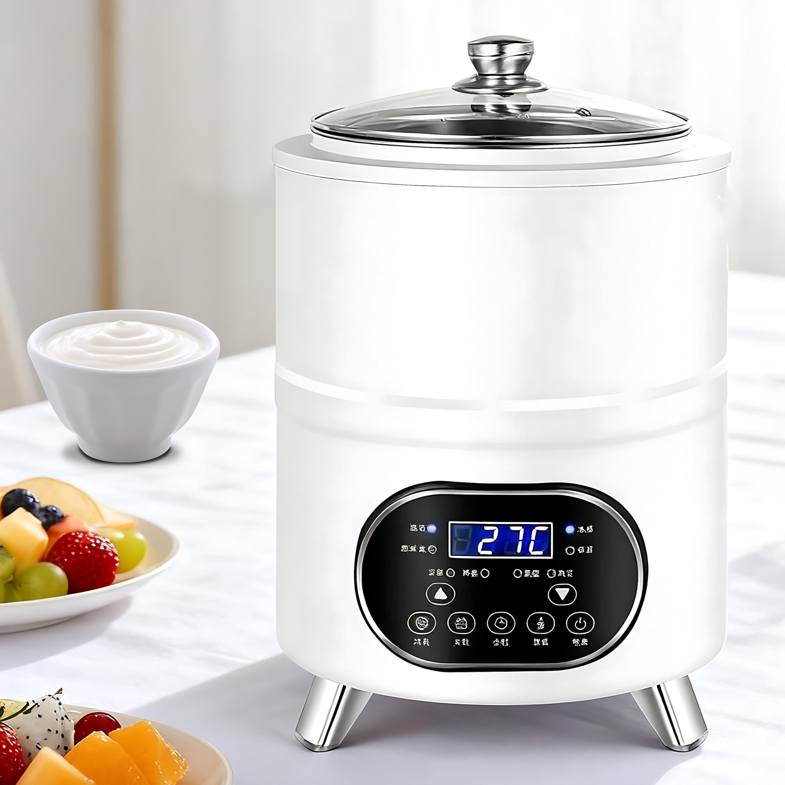 Maszyna do produkcji jogurtu 8L/12L, Jogurtownica z regulowaną temperaturą i timerem, 6 zaprogramowanych menu – Cyfrowa maszyna do produkcji jogurtu greckiego, Stal nierdzewna White-8L