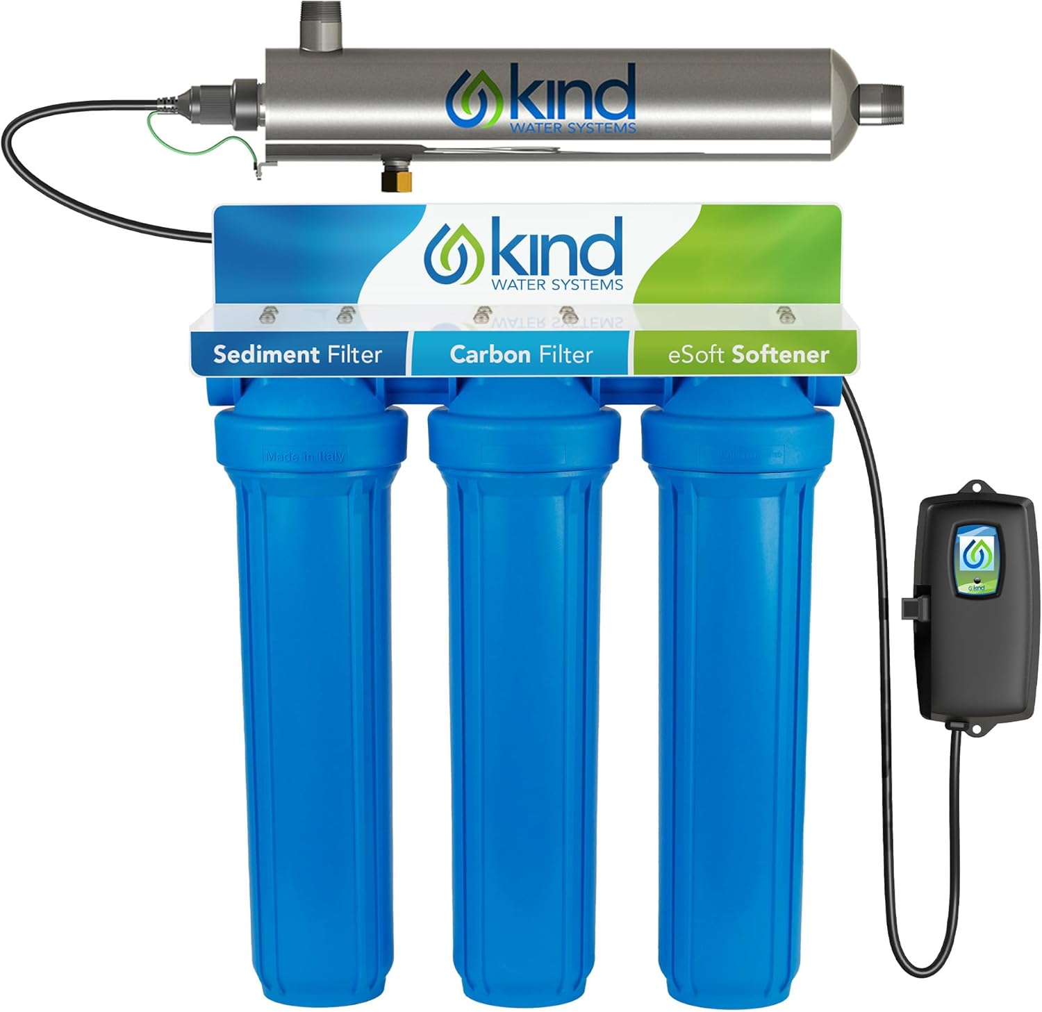 Whole House Salt-Free Water Softener and Filter Combo – High Performing Coconut Shell Carbon Block Filtration – for Homes with Up to 5 Bathrooms – Easy Installation with UV Light