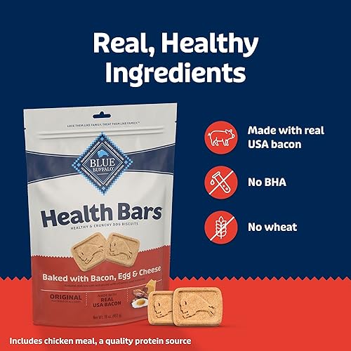 Miniatura 6 de Blue Buffalo Health Bars - Galletas crujientes para perros, horneadas al horno con ingredientes naturales, tocino, huevo y queso, bolsa de 16 onzas