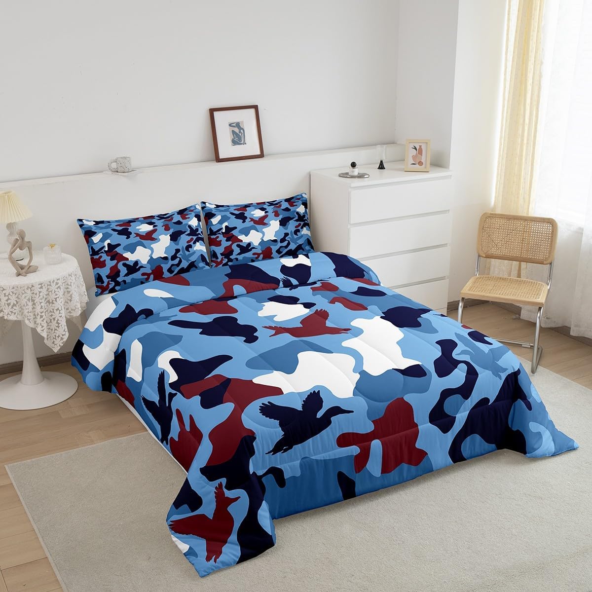 Erosebridal Duck Camo Comforter Set Twin Size Camouflage Bedding for Kids Hunting Farmhouse Camping Comforter Vintage Navy Blue Room Decor Wild Duck Rustic Animal Duvet Set - Image 3