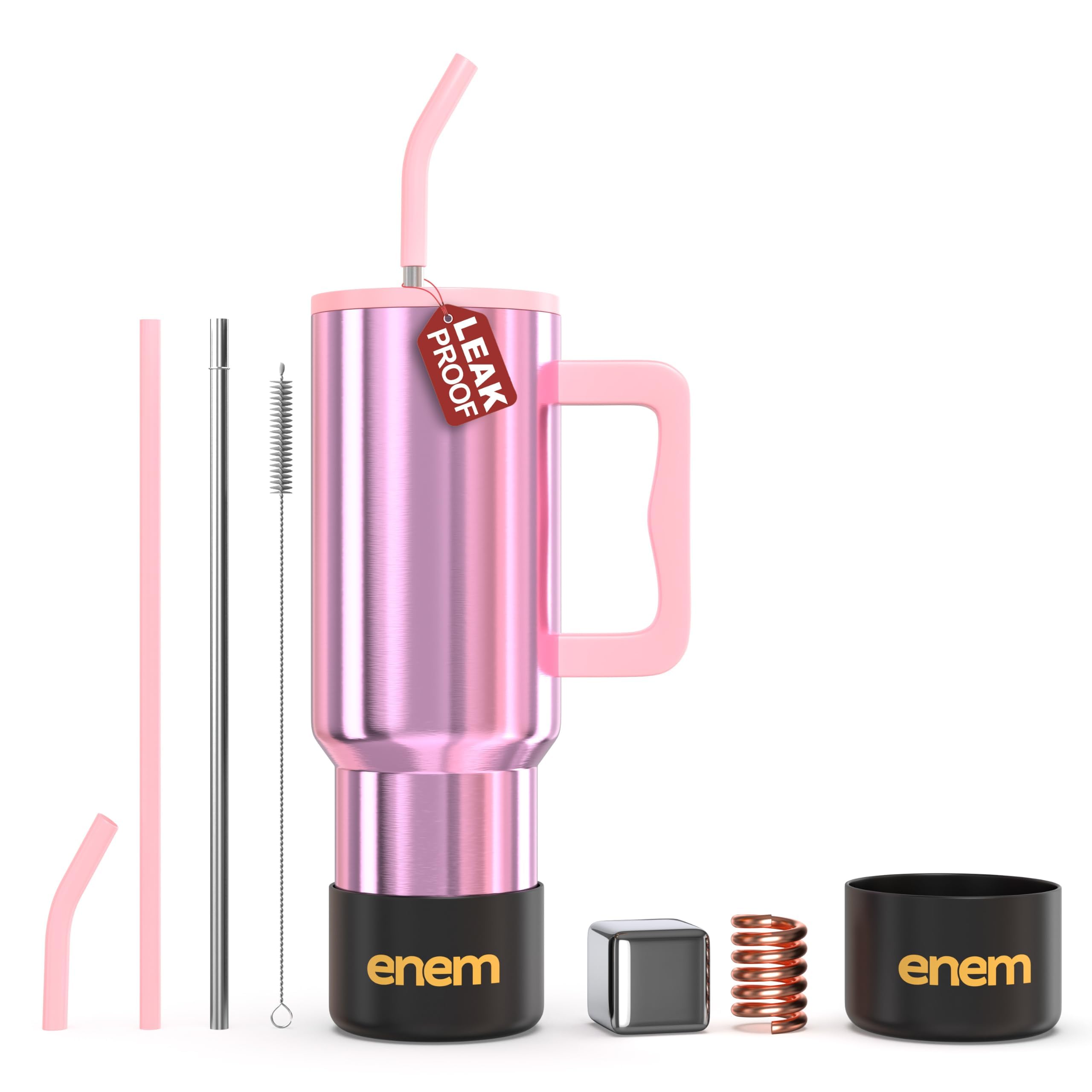 enem Tumbler, Electric Rose, Tumbler with Metal Straw, Sipper, with Lid Leak Proof, 1 Metal Ice Cube, 1 Copper Spring (Tamba), Base Protector, Mug Travel, 1.2L
