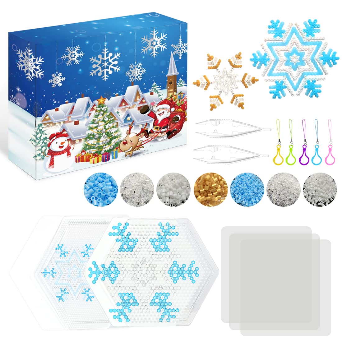 Giugio Lot De Perles à Repasser, Plaques De Noël, Avec Modèles De Perles à Repasser Et Accessoires En Papier à Repasser, Motif Sapin, Flocons De Neige, Pour Travaux Manuels, Cadeau Et Décoration