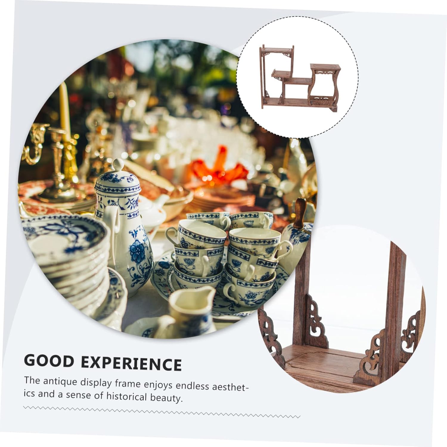 Luxshiny Antique Curio Display Stand for Wood Crafts 3-Tier Wooden Storage Rack Tea Canister Organizer Elegant Decoration for Living Room Kitchen and Office