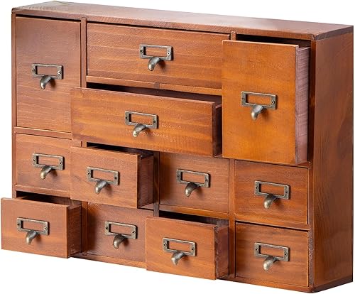 Gabinete de catálogo de tarjetas de biblioteca de 12 cajones, con asas de metal, suministros de boticario, baúles vintage, almacenamiento de arte y