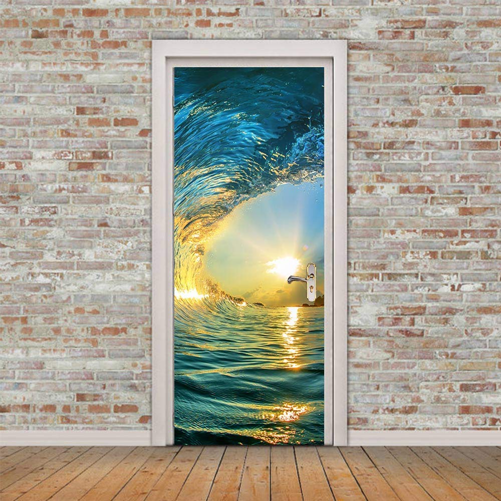 Carta Parati Porta 3D Cielo blu PVC impermeabile autoadesivo Murales porte stickers porta adesivi per porte interne bagno della cucina 77X200CM