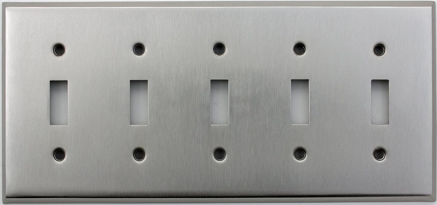 Classic Accents Stamped Steel Satin Nickel Five Gang Toggle Light Switch Wall Plate