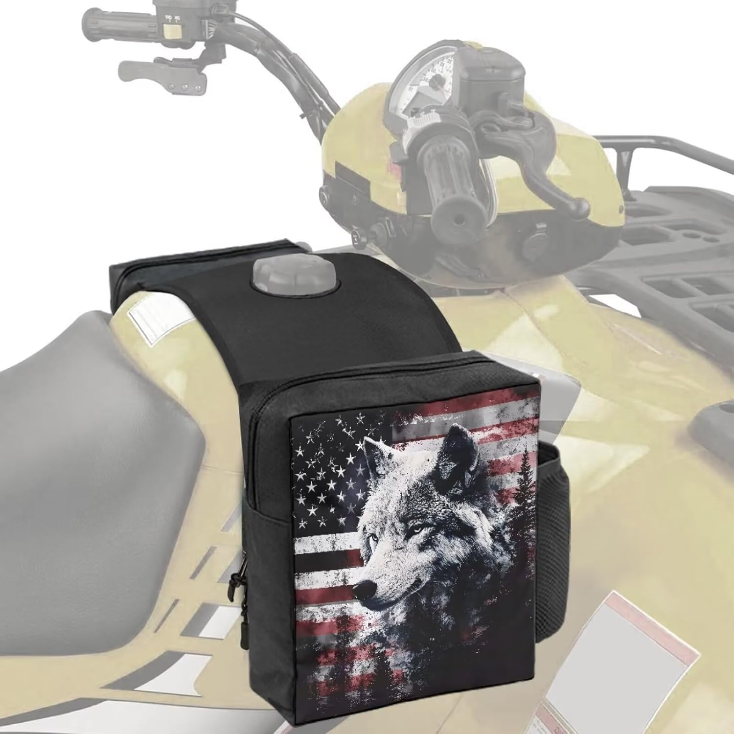 Pensura ATV Tank Bag Quad ATV 4-Wheeler Saddlebags Cargo Pouch Storage American Flag Wolf Motorcycle Gas Tank Saddle Bag for Polaris Sportsman 450 570 850 1000