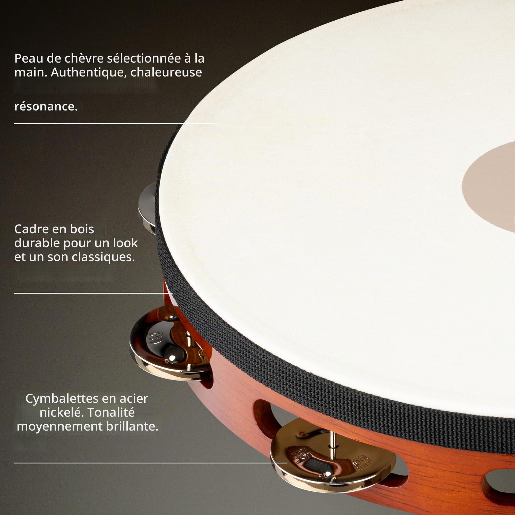 Meinl Tambourin peau TAH1AB, cymbalettes acier - Tambourin