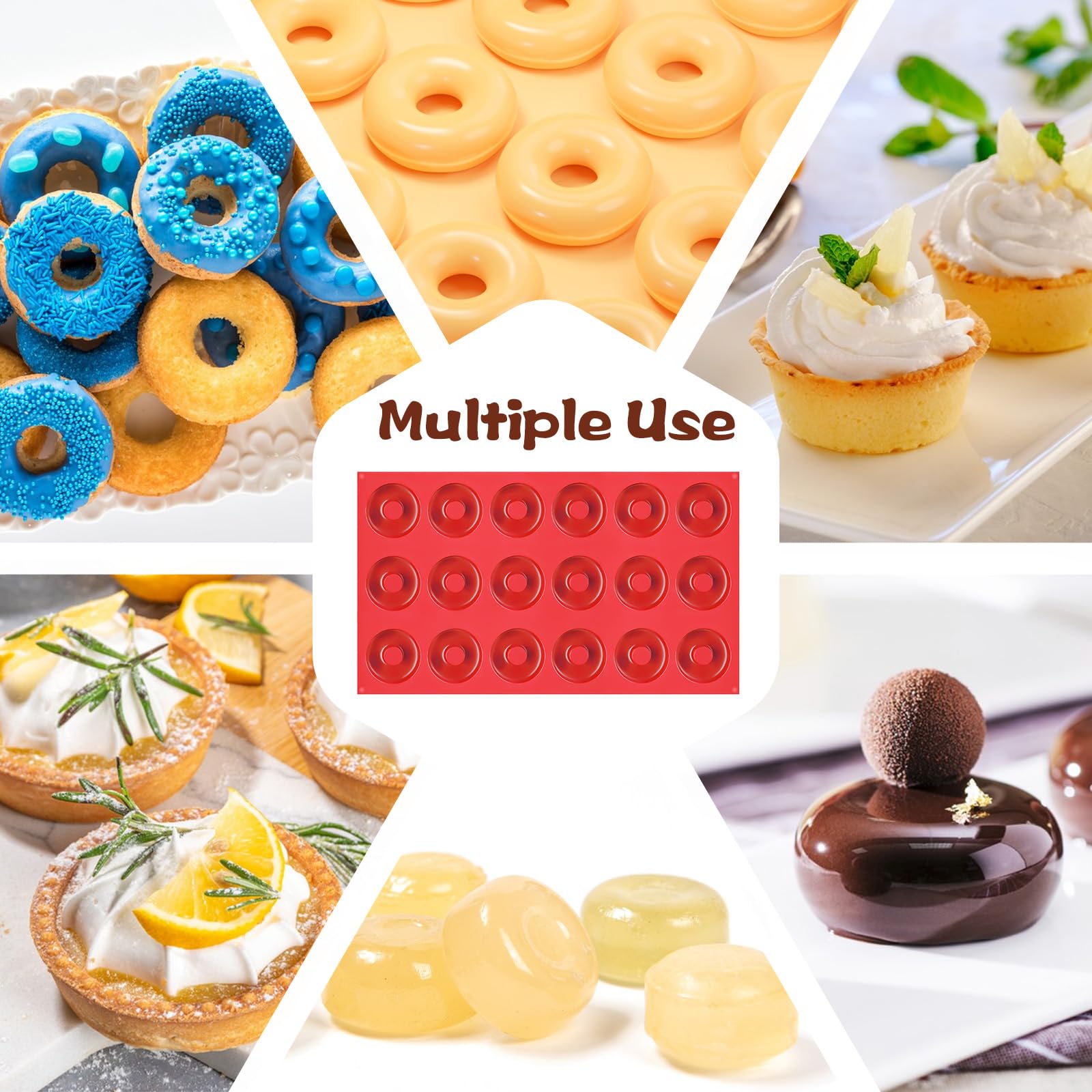 Hnnyyie Mini Donut Mold, 18 Cavity Mini Donut Silicone Mold, Heat Resistant Silicone Donut Molds for Baking, Silicone Donut Pan for Baking Muffin Cakes Tart Bread
