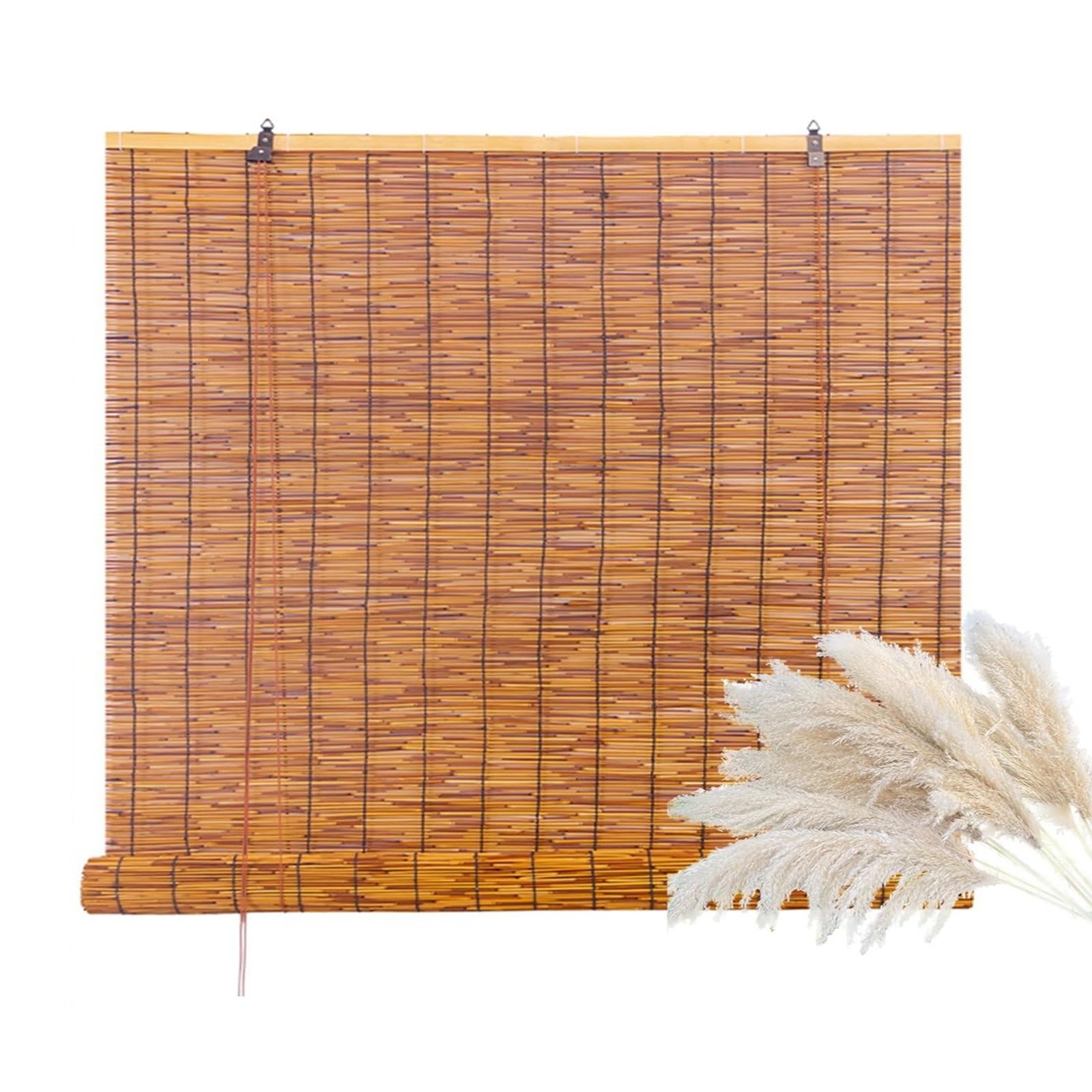 CMJYMX NaturalCurtains Outdoor Indoor, Blackout Roller Blinds For Windows, Sun Protection Breathable, Sunshade Roll Up Bamboo Shades Customizable Size
