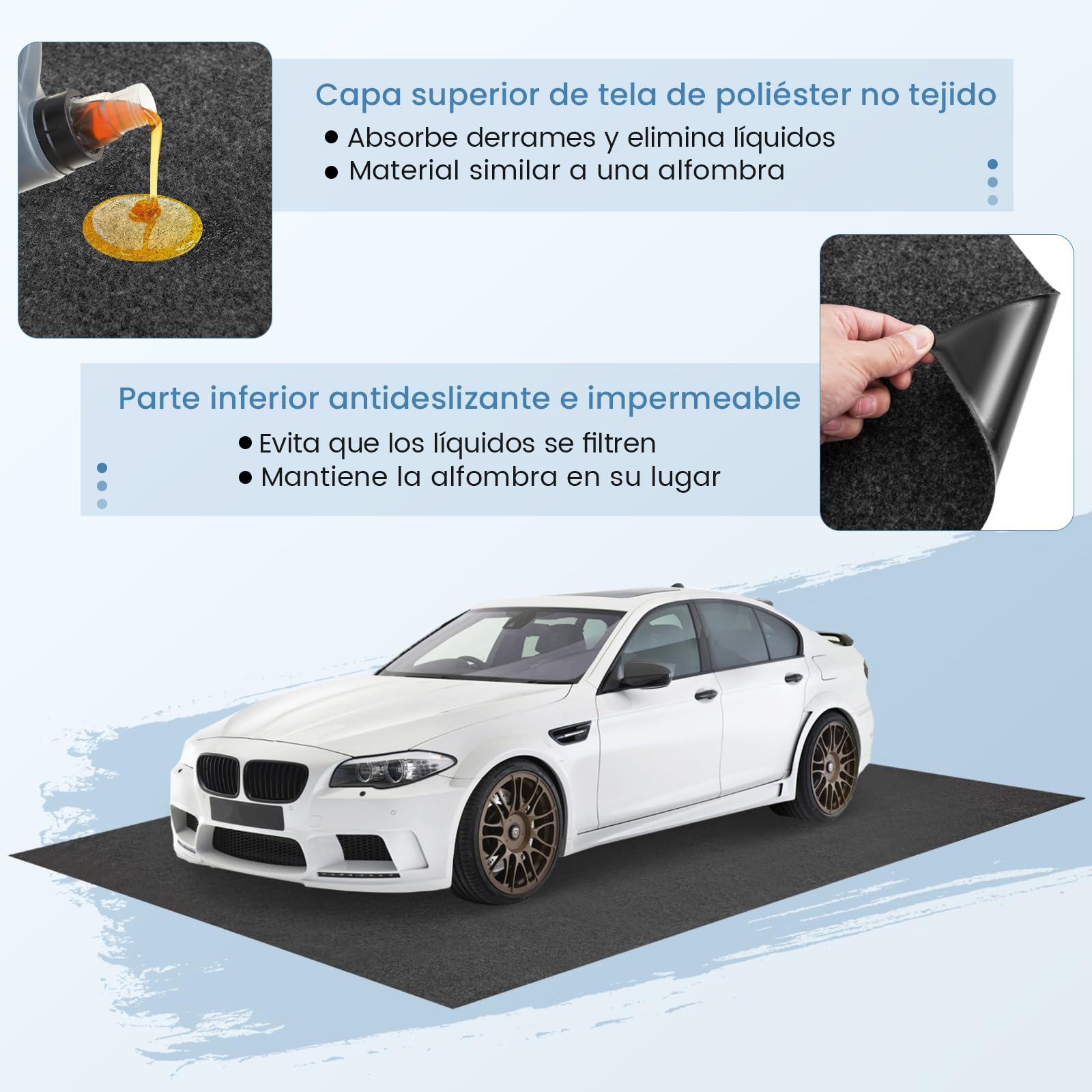 COSTWAY Alfombra para Suelo de Garaje Reutilizable y Lavable, Protege el Suelo del Garaje y del Taller, Respaldo Antideslizante e Impermeable, Incluye Cinta de Doble Cara 252,5 x 221cm