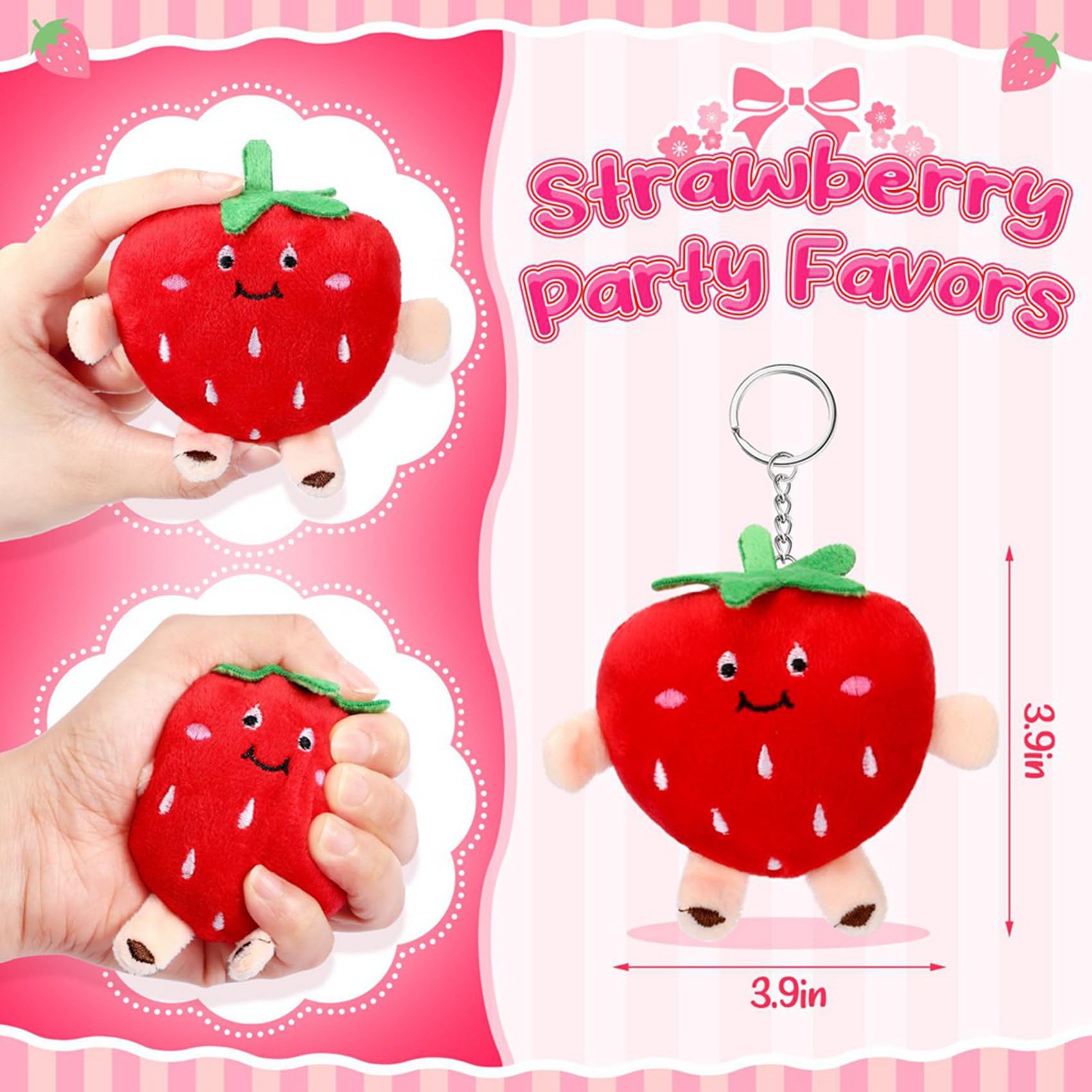 72 Pezzi di Simpatici A Forma di Fragola, Ciondolo di Peluche Rosso, Ciondolo Kawaii Imbottito, Sacchetto Regalo per A Tema Fragola