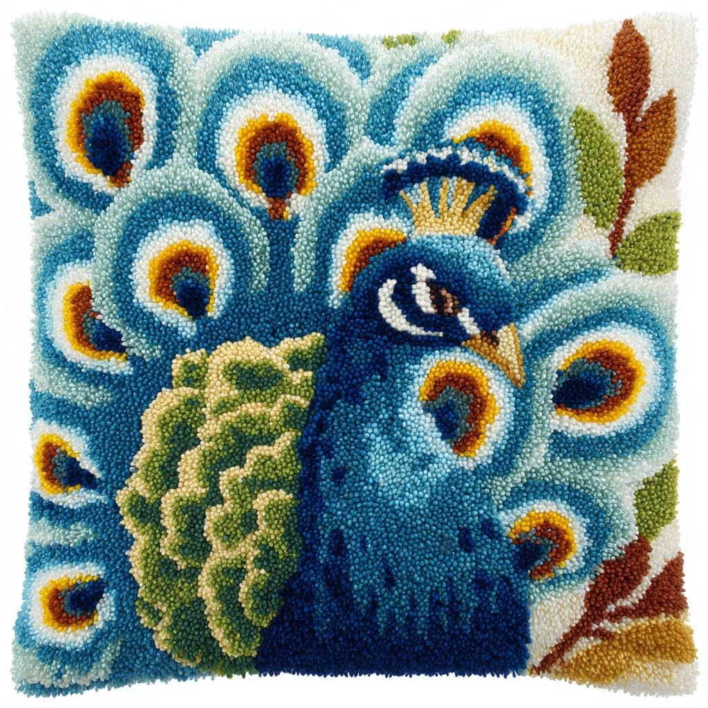 Henypt DIY Latch Hook Pillow Case Kit Peacock