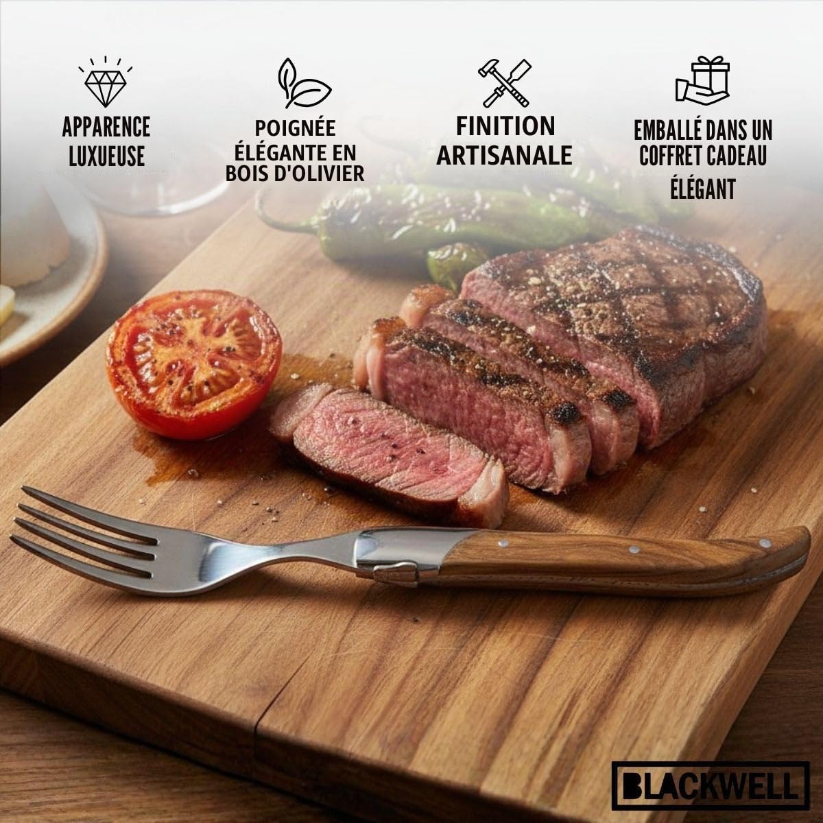 Blackwell Fourchettes à steak Laguiole - Bois d'Olivier - 6 Pièces