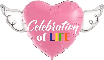 Celebration of LIFE Heavenly Balloons heart shaped with angel wings Pink