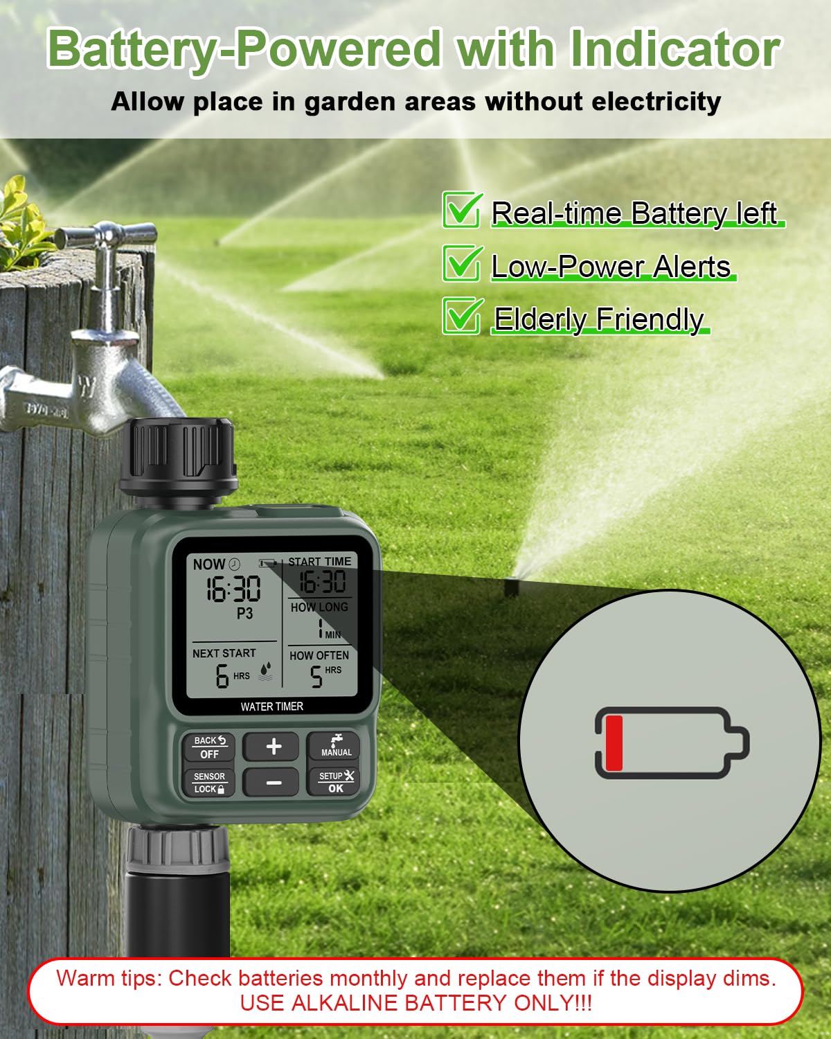 Ordinateur d'arrosage WLAN avec entrée d'eau en Laiton, contrôle APP Via WLAN 2,4 GHz et Bluetooth, retardateur de précipitations, Ordinateur d'arrosage Manuel/Automatique