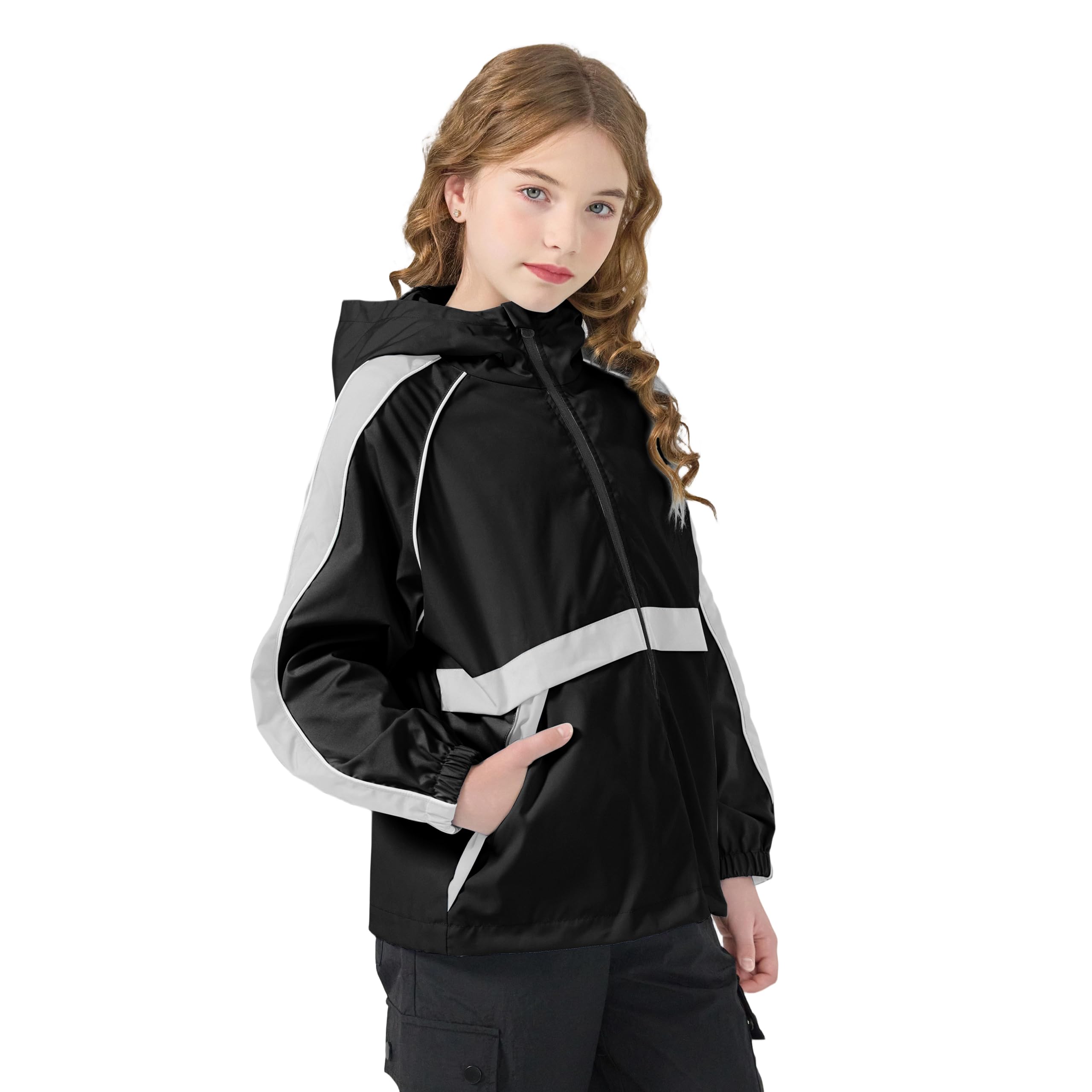 Rolanko Chaqueta Impermeable con Capucha para Niñas, Chaqueta Cortavientos Ligera con Cremallera para Niños