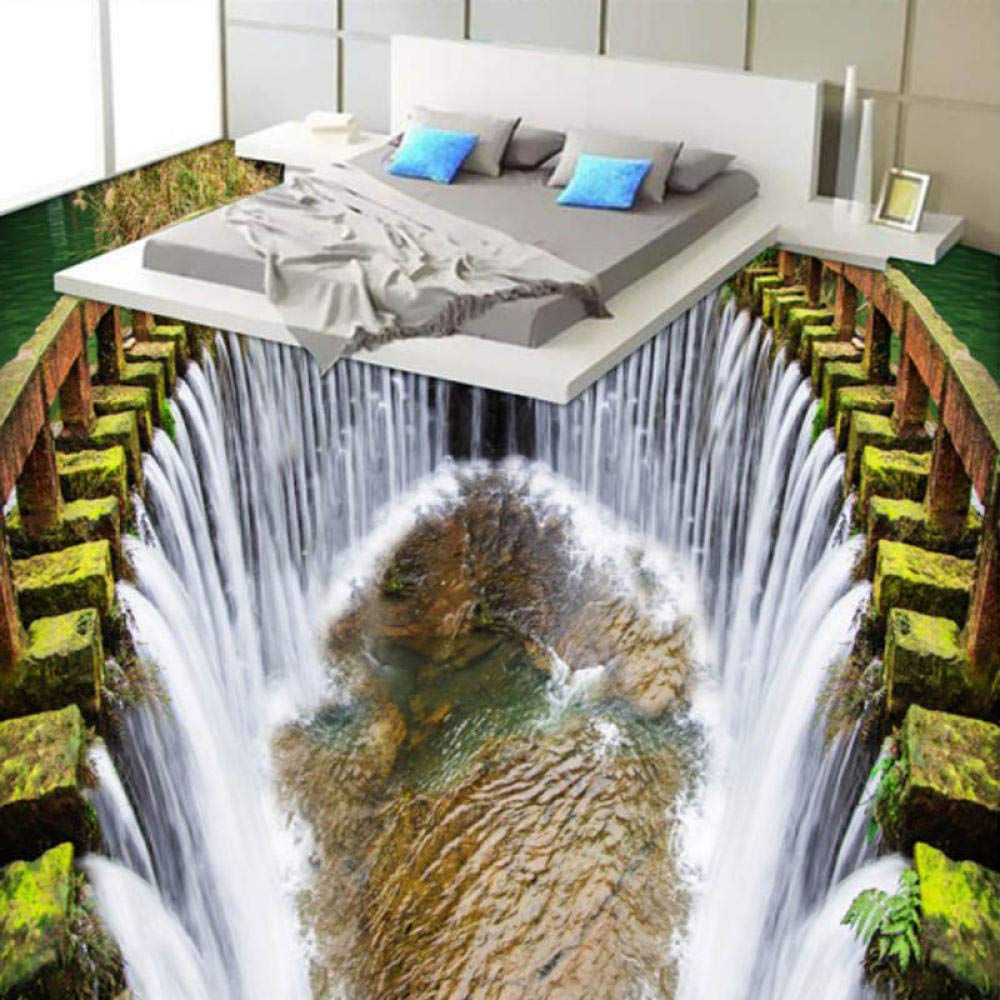 Papel Pintado De Suelo Estéreo 3D Personalizado,Cascada Redonda,Piscina,Mural De Pared Autoadhesivo,Papel Tapiz Fotográfico,Impermeable Para Suelo De Baño,200(W)*140(H) Cm