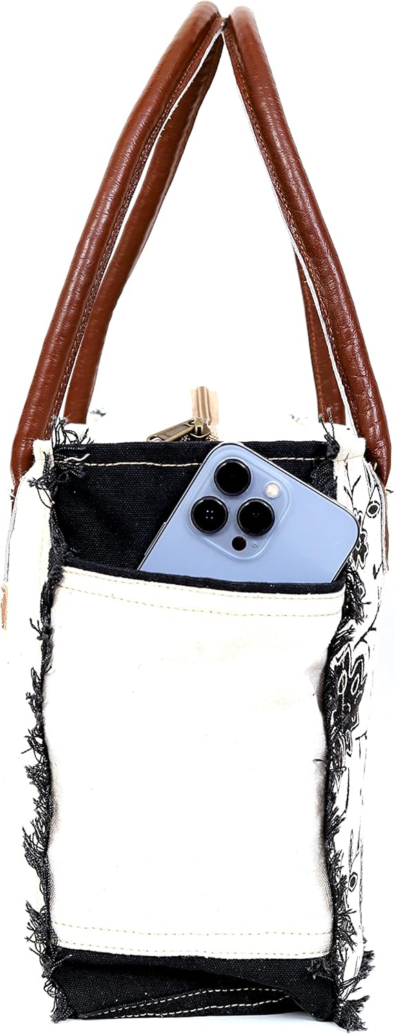 CLA Upcycle Canvas Bag With Leather - Handmade Tote, Shoulder Bag, Handbag for Women - Image 5