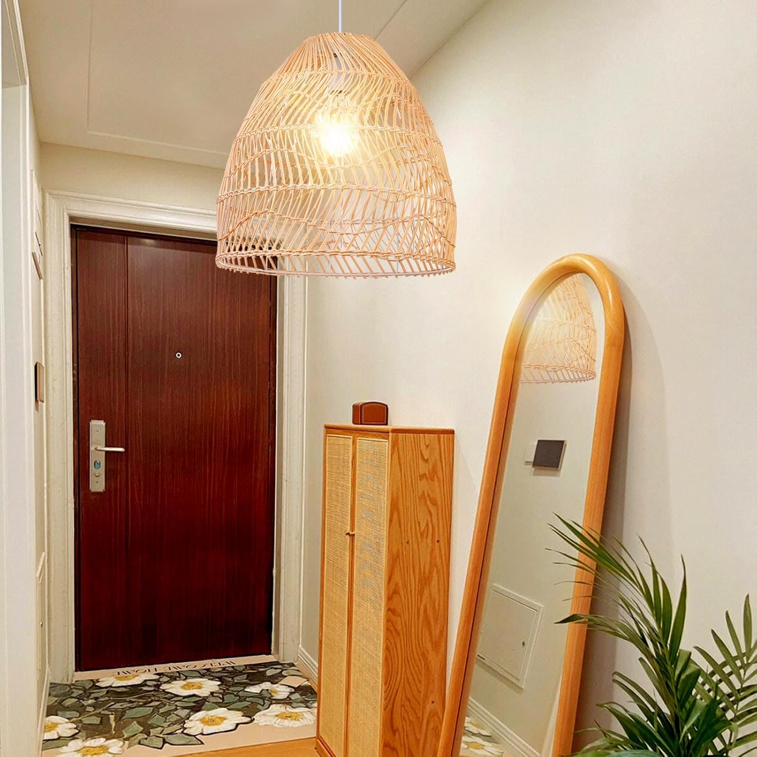 Arturesthome Rattan Pendant Light Fixture, Wicker Chandelier Boho Basket Ceiling Lighting, Large Natural Woven Hanging Lamp for Kitchen Island Sink