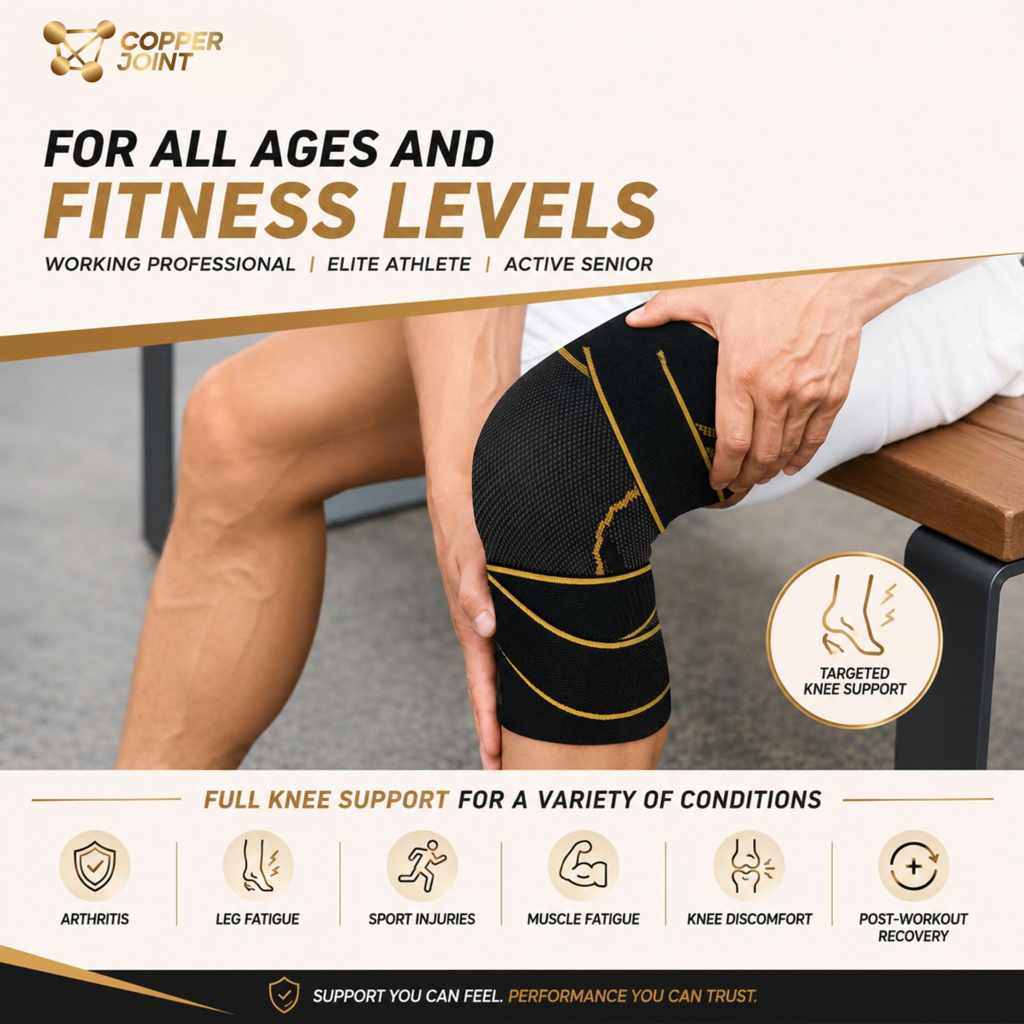 CopperJoint Ginocchiera a compressione in rame con cinghie per dolori da artrite, menisco e LCA, supporto al ginocchio per sport e attività quotidiane, design regolabile e traspirante, grande