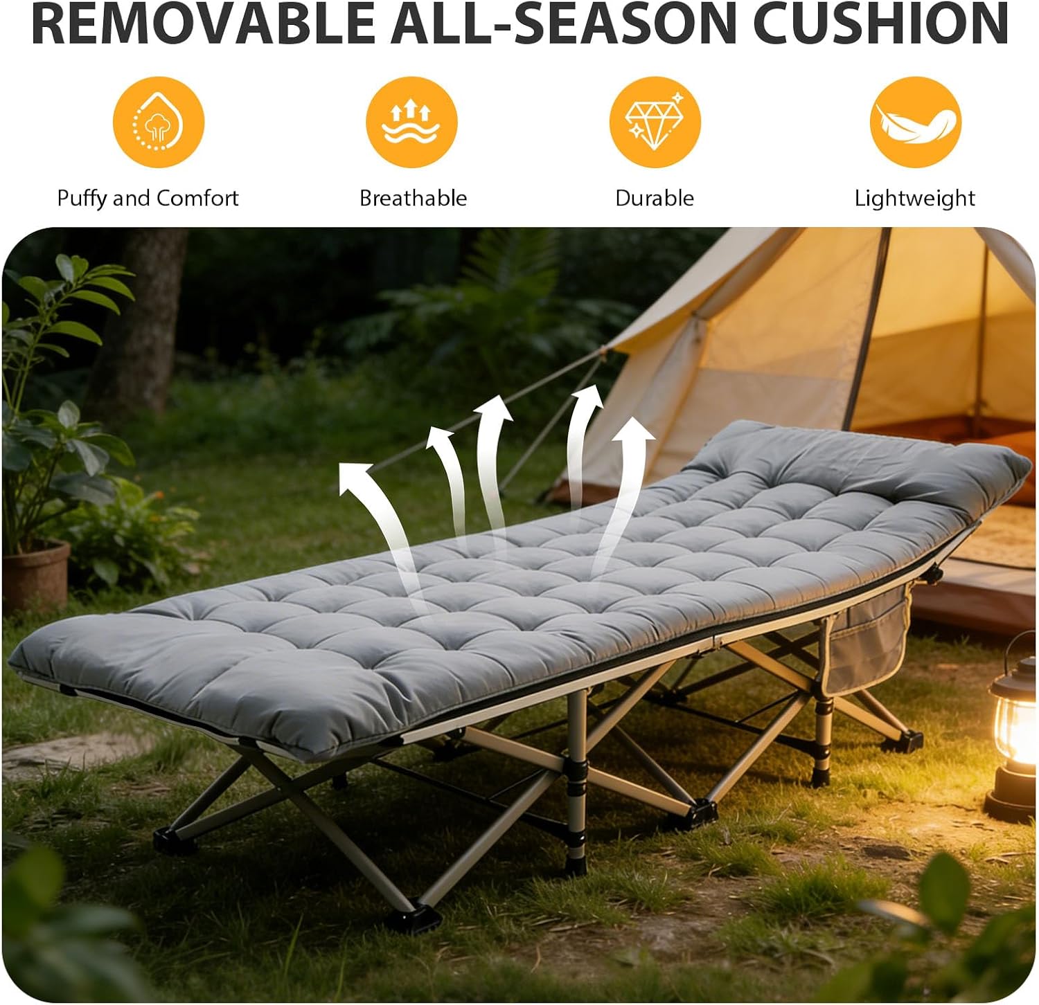 PULNDA Portable Camping Cot, 500LBS Max Load, 28 Inch Extra Wide 75 Inch Long with Mat & Carry Bag, Folding Cot for Outdoor Camping Office, Home Nap