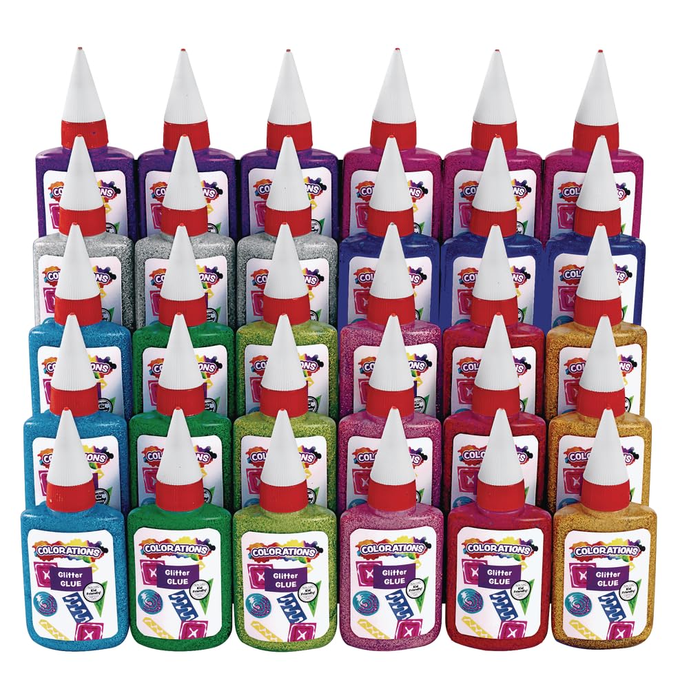 Colorations Non-Toxic Glitter Glue Goo, Classroom Pack of 30 bottles, 1.69 oz. ea, 10 Colors, Arts & Crafts, Kids, Slime, Easy Squeeze Bottles, School, Party Favors, Give Always, Slime