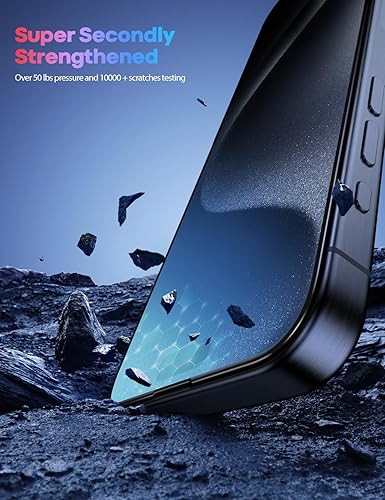 Miniatura 6 de Lamicall Paquete de 2 protectores de pantalla profesionales para iPhone 15 Pro Max  borde negro vidrio templado supersegundo reforzado película