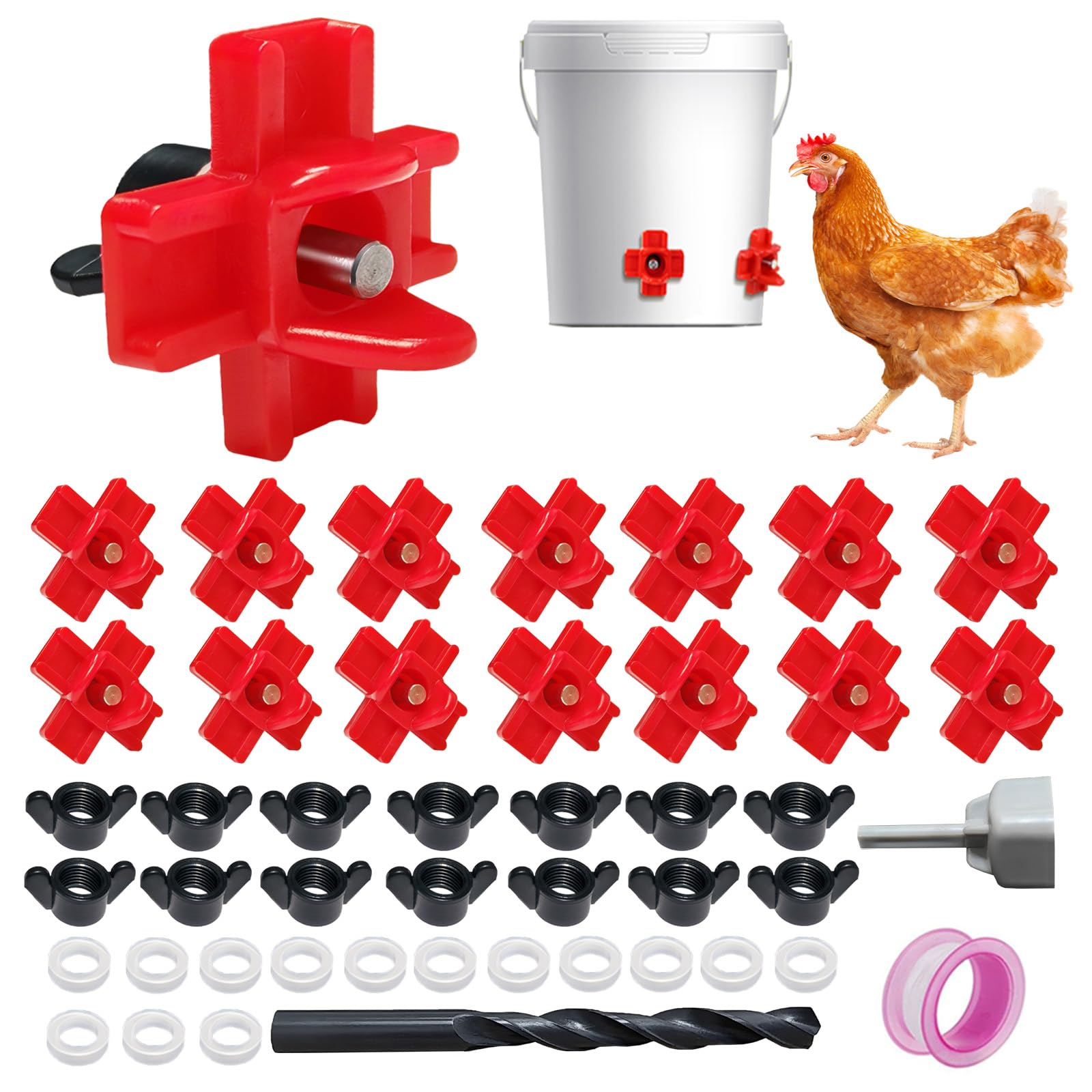15 Pack Chicken Waterer ,Horizontal Chicken Waterer for Poultry Coop,Non Leak,with Drill Bits
